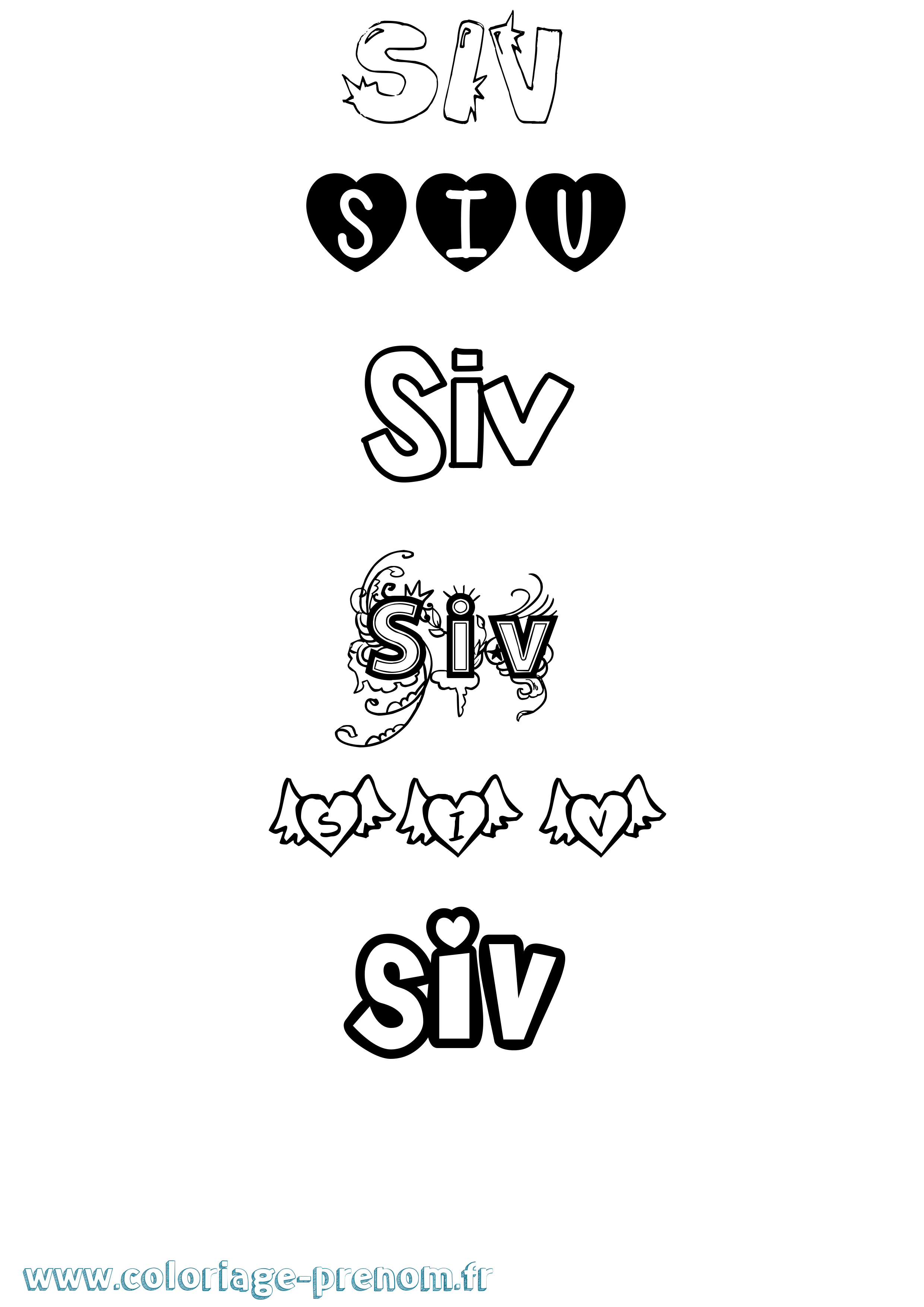 Coloriage prénom Siv Girly