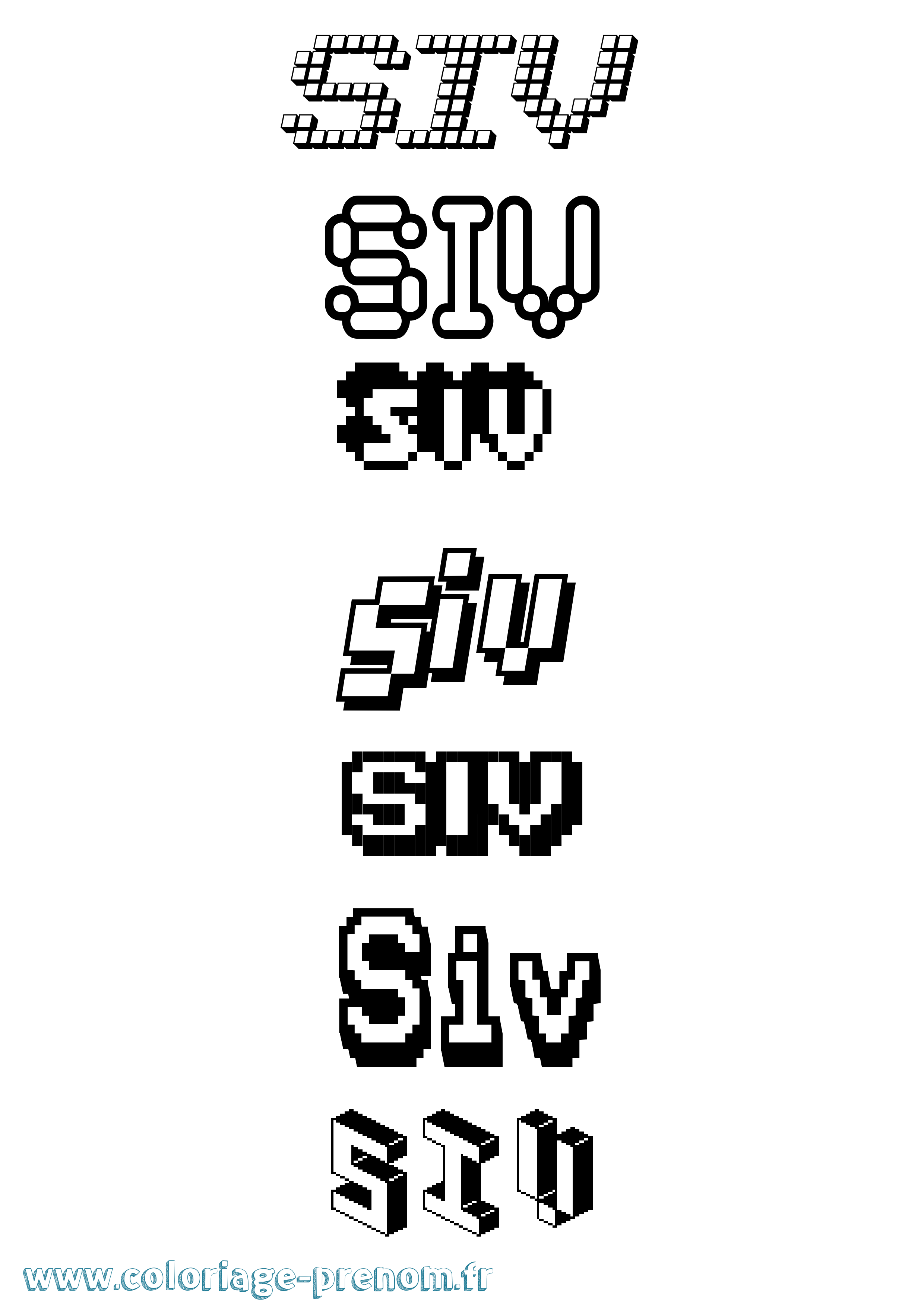 Coloriage prénom Siv Pixel