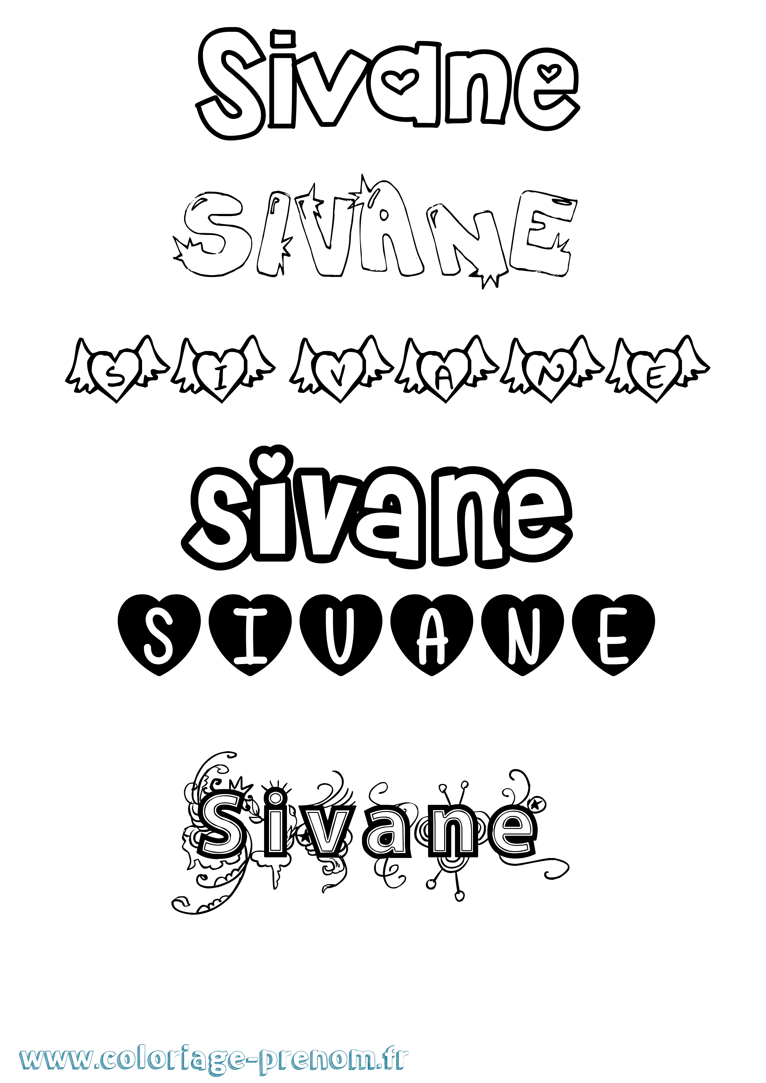 Coloriage prénom Sivane Girly