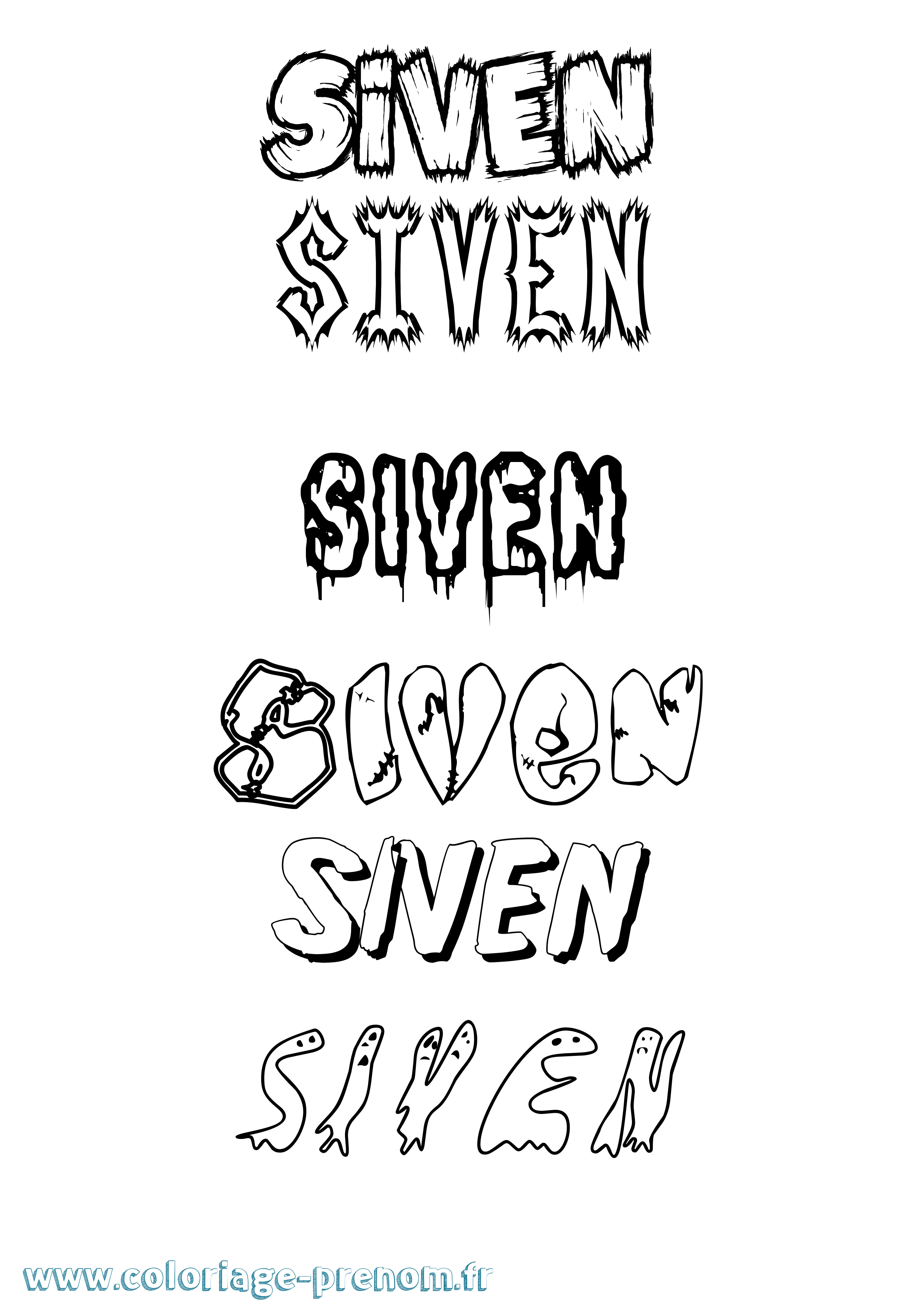 Coloriage prénom Siven Frisson