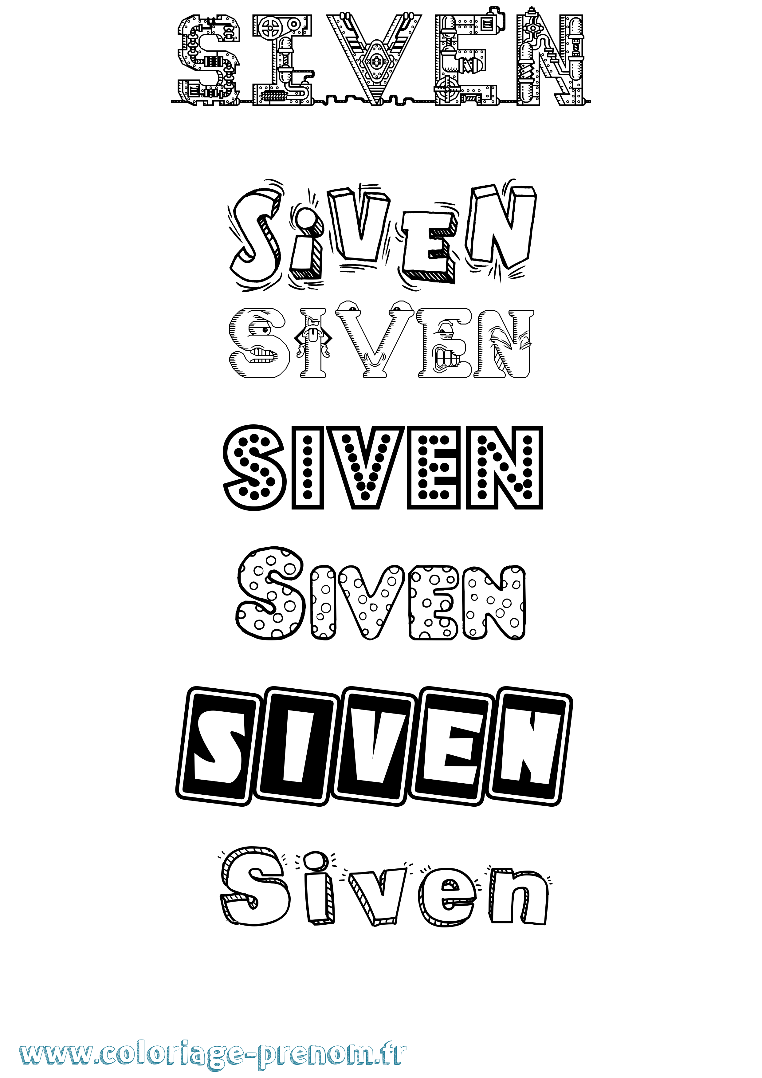 Coloriage prénom Siven Fun