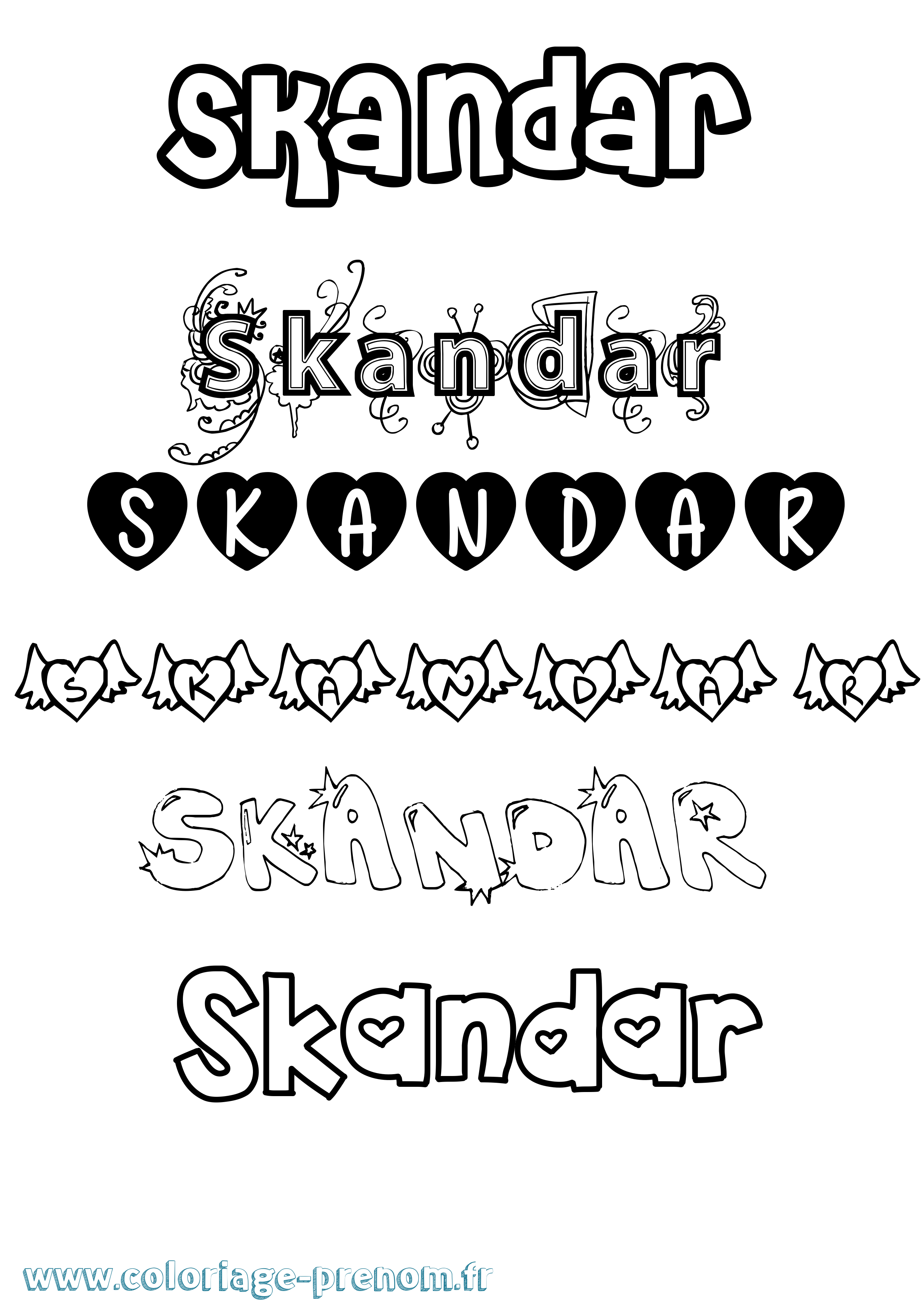 Coloriage prénom Skandar Girly