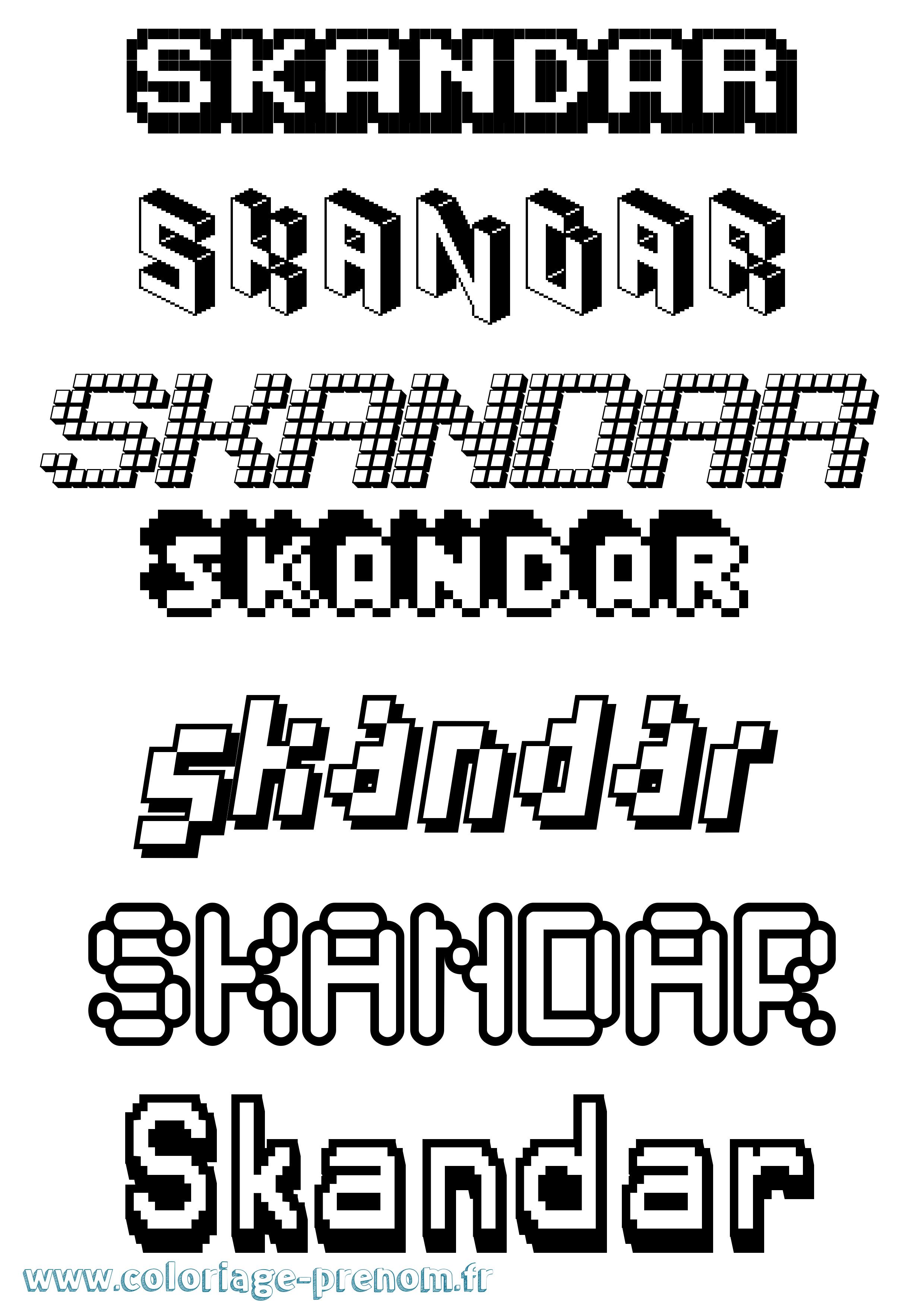Coloriage prénom Skandar Pixel