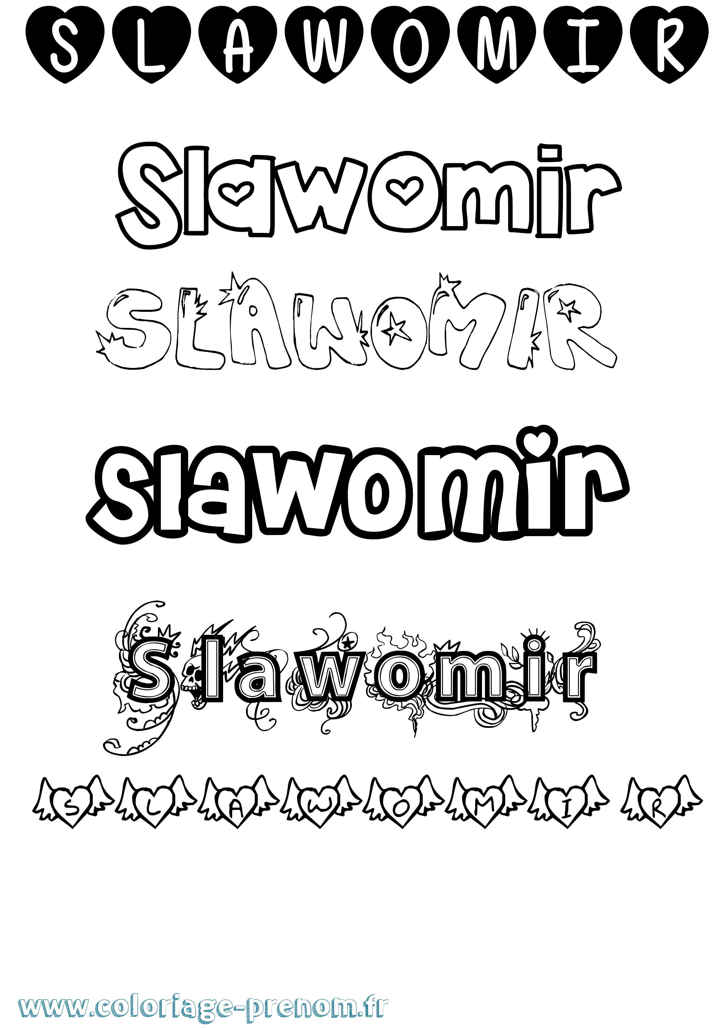 Coloriage prénom Slawomir Girly