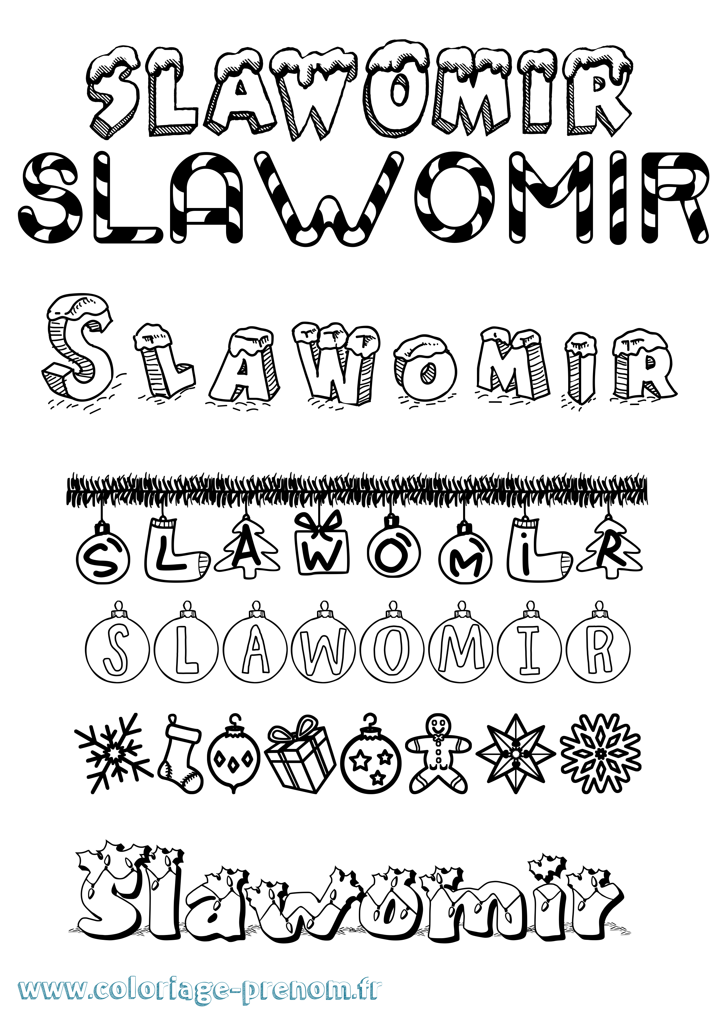 Coloriage prénom Slawomir Noël