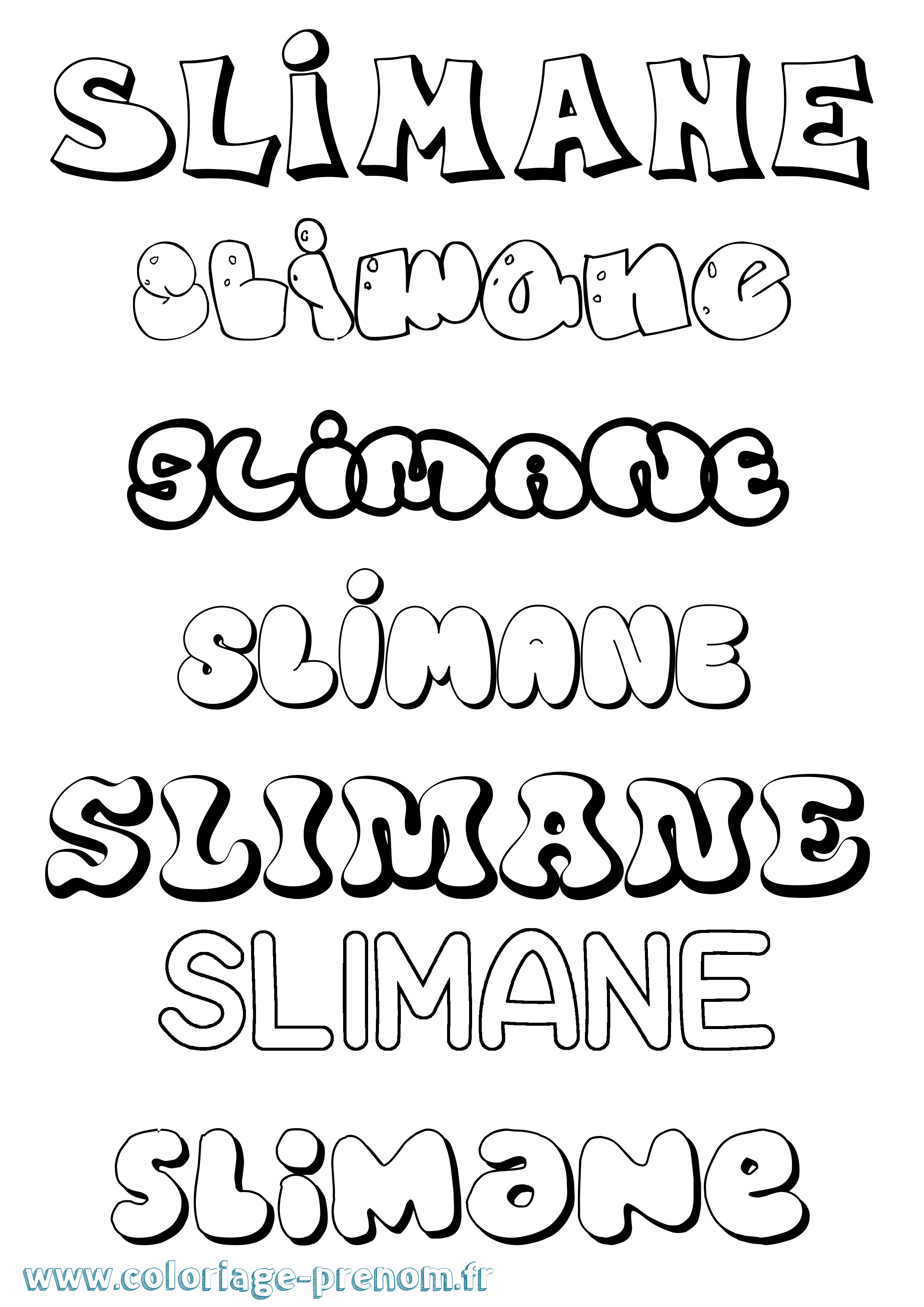 Coloriage Slimane Bubble Coloriage prénom Slimane Bubble