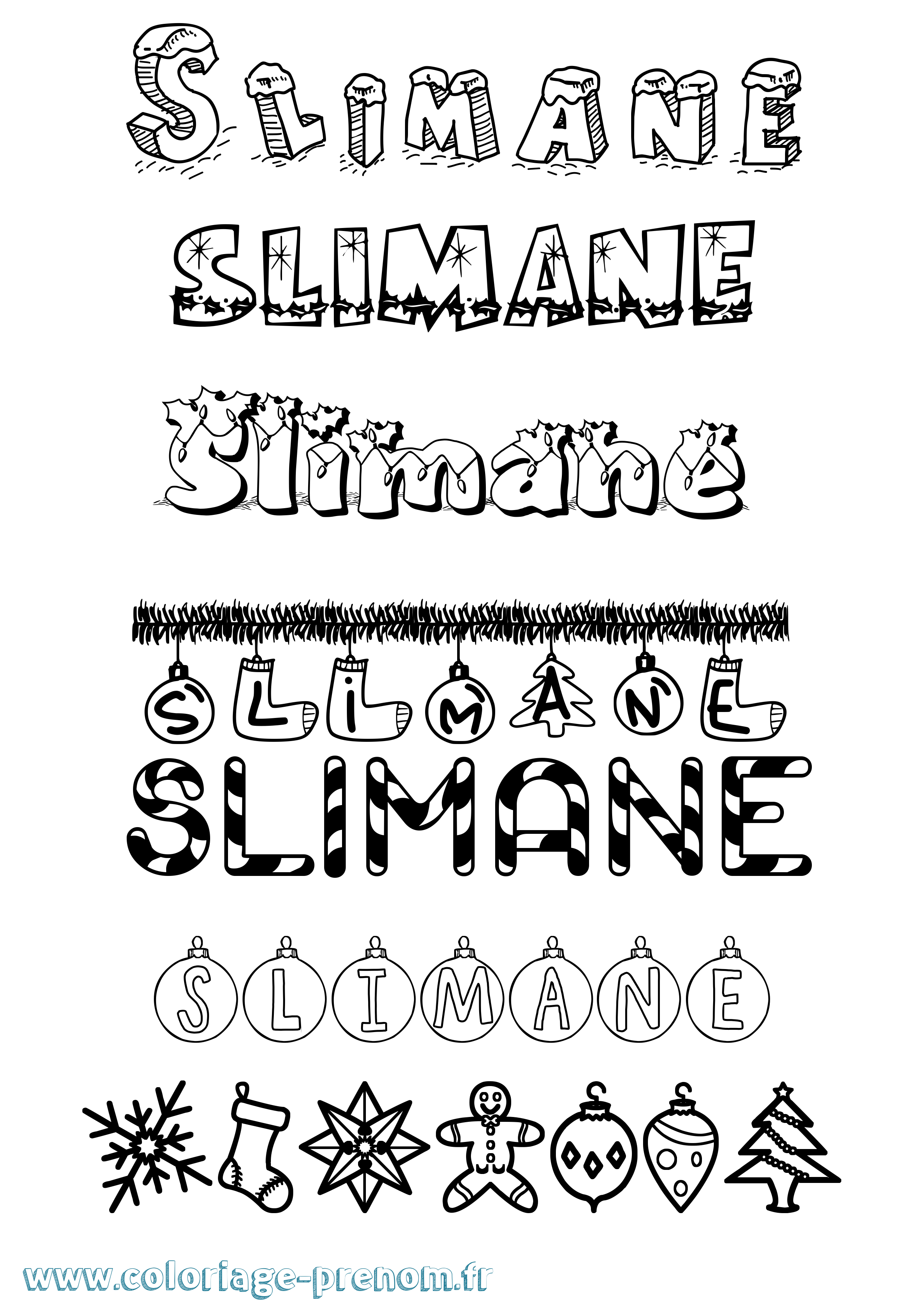 Coloriage Slimane Noël Coloriage prénom Slimane Noël