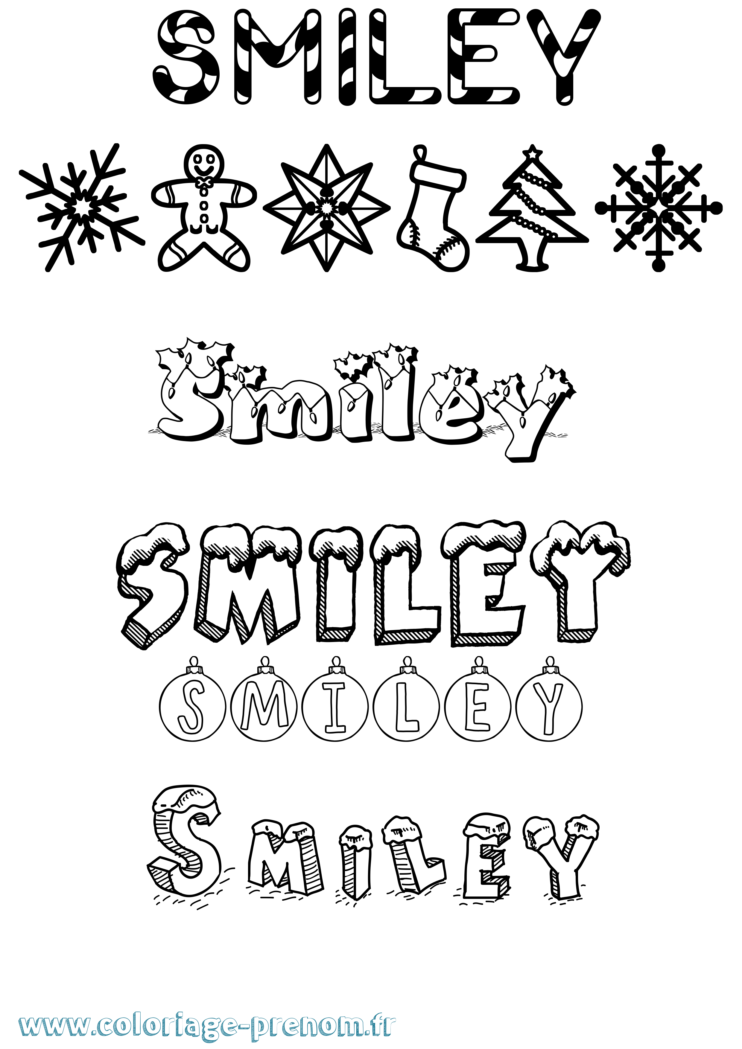 Coloriage Smiley Noël Coloriage prénom Smiley Noël