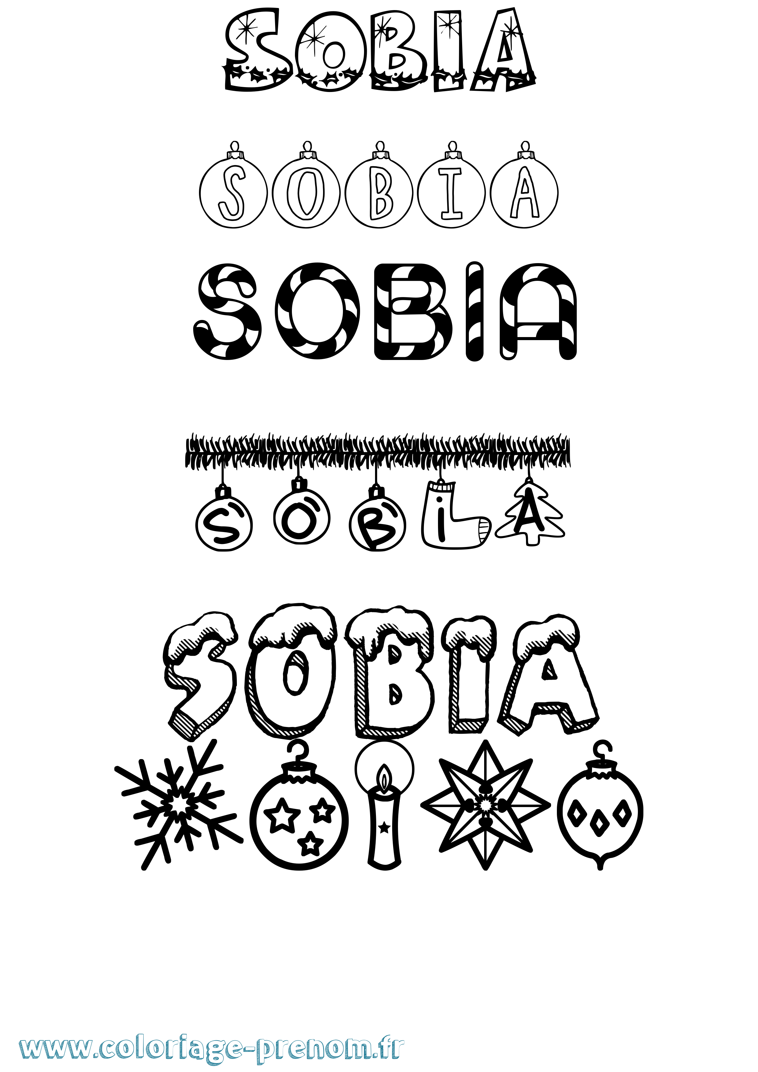 Coloriage prénom Sobia Noël