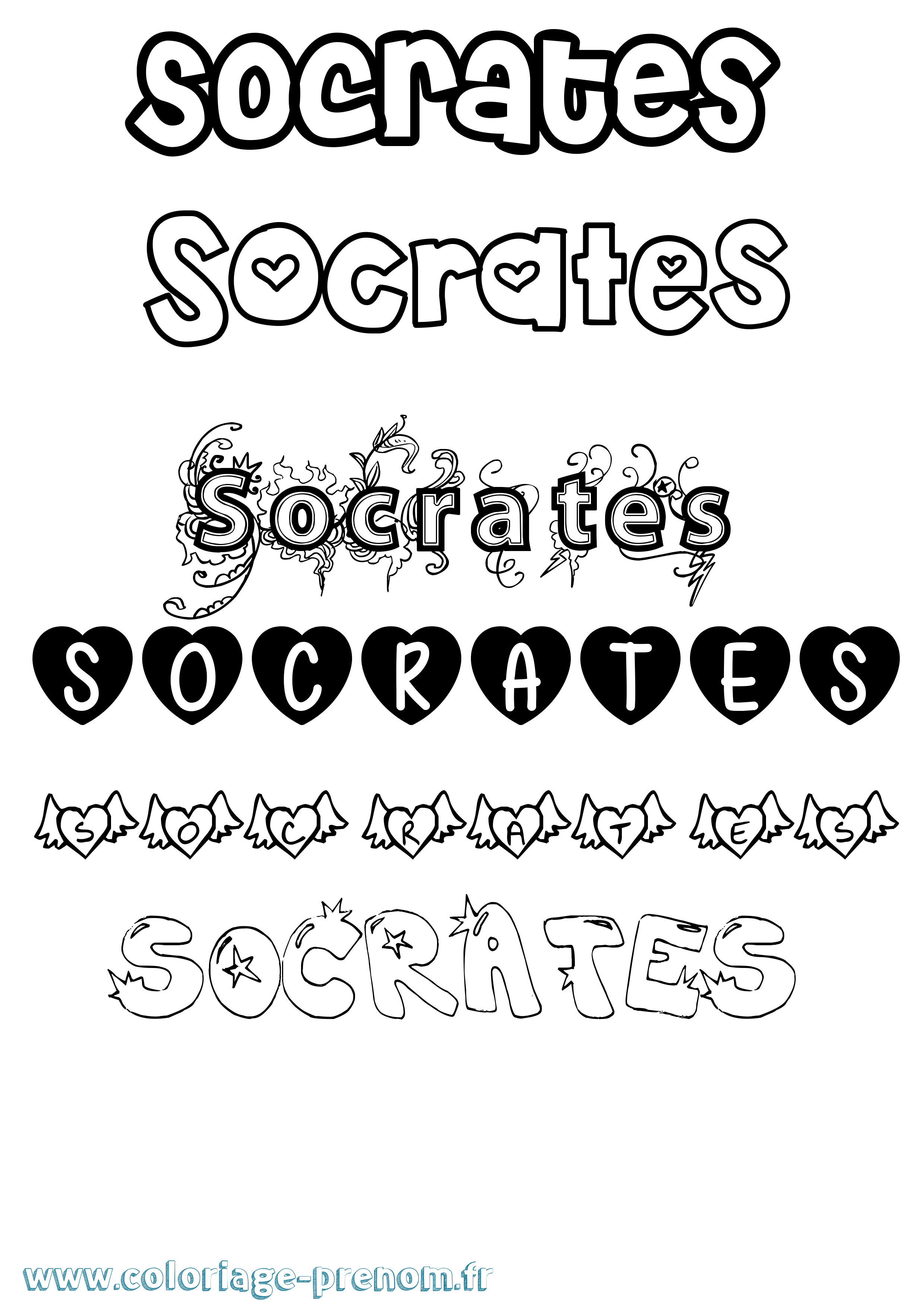 Coloriage prénom Socrates Girly