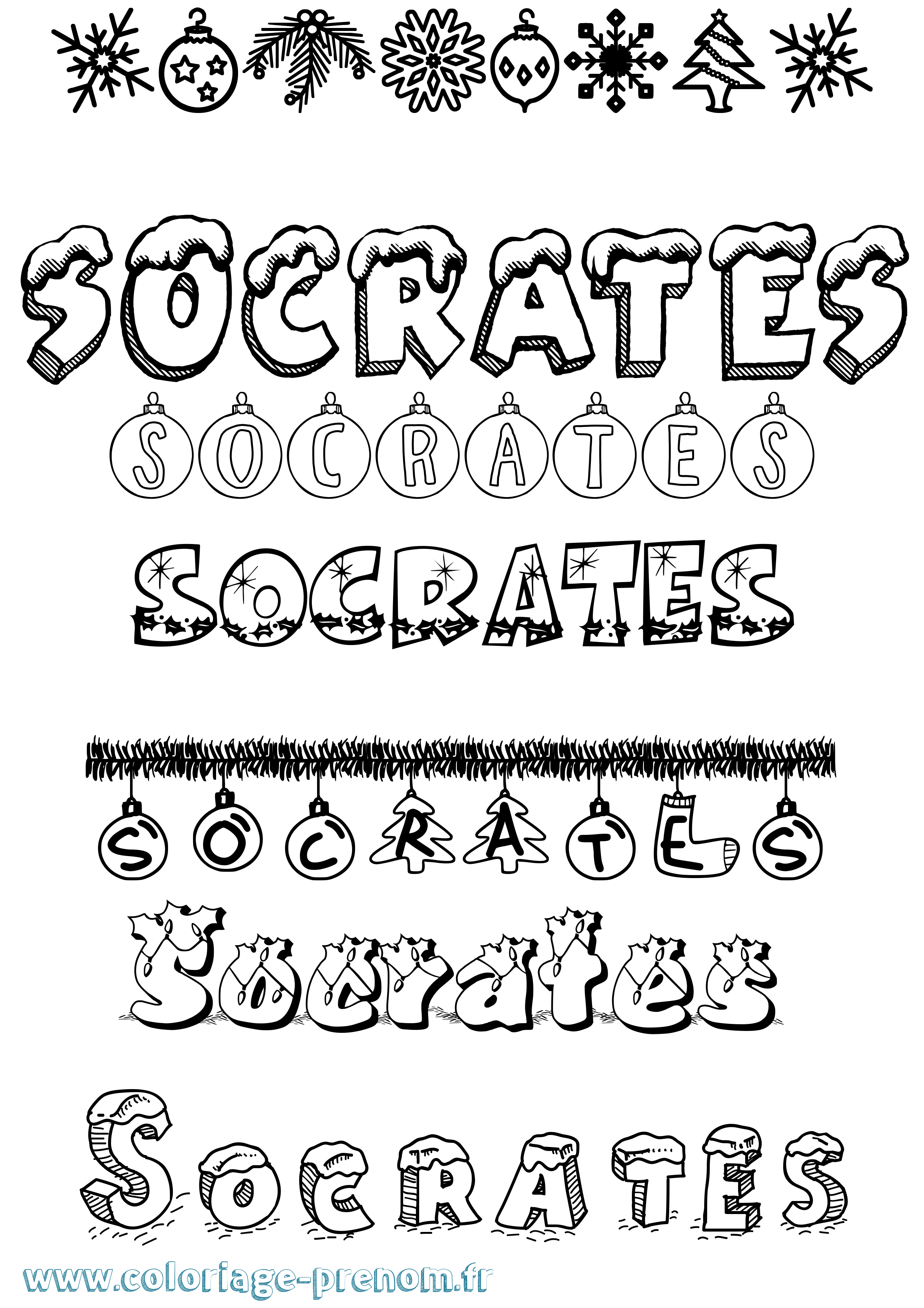 Coloriage prénom Socrates Noël