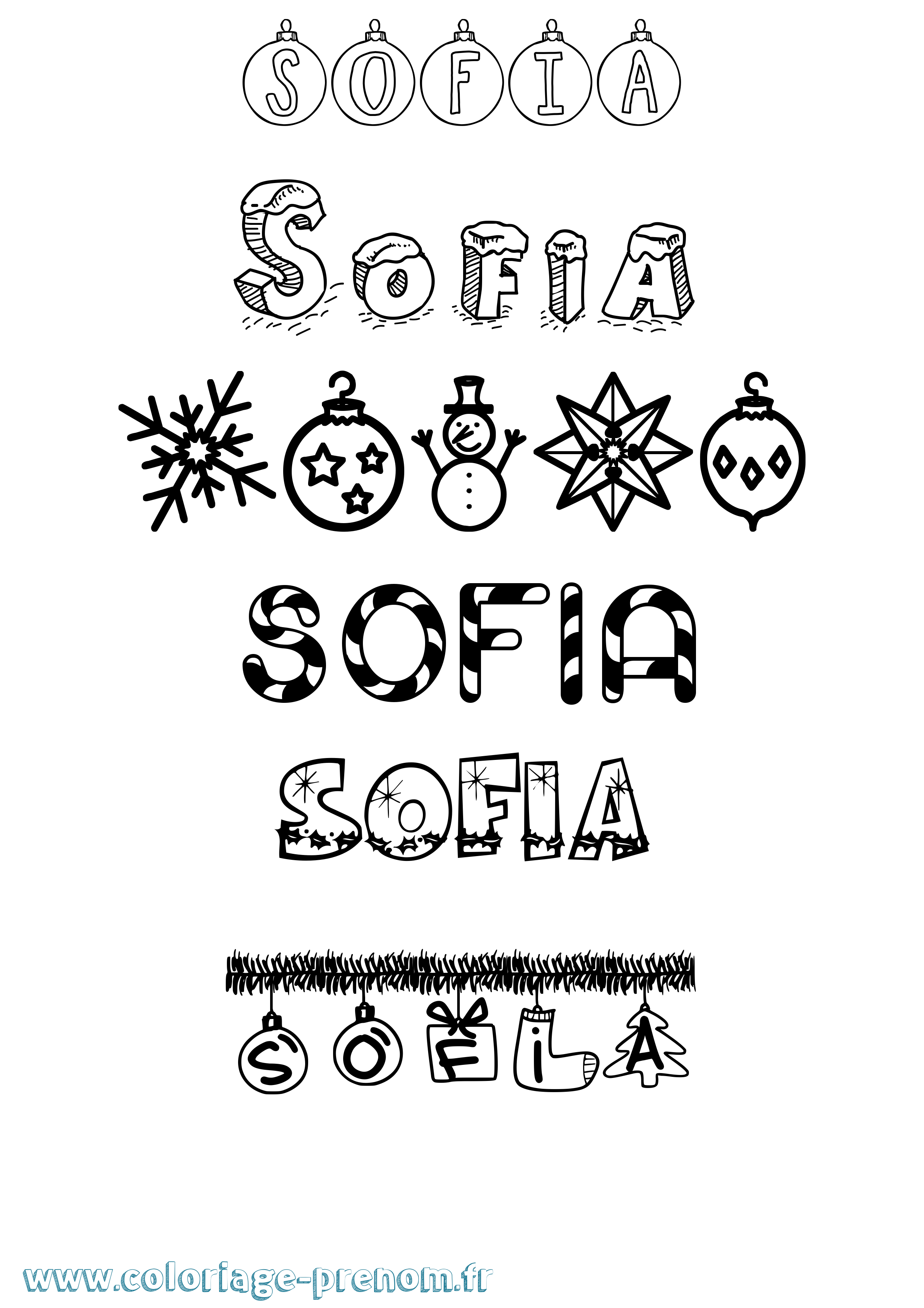 Coloriage prénom Sofia Noël