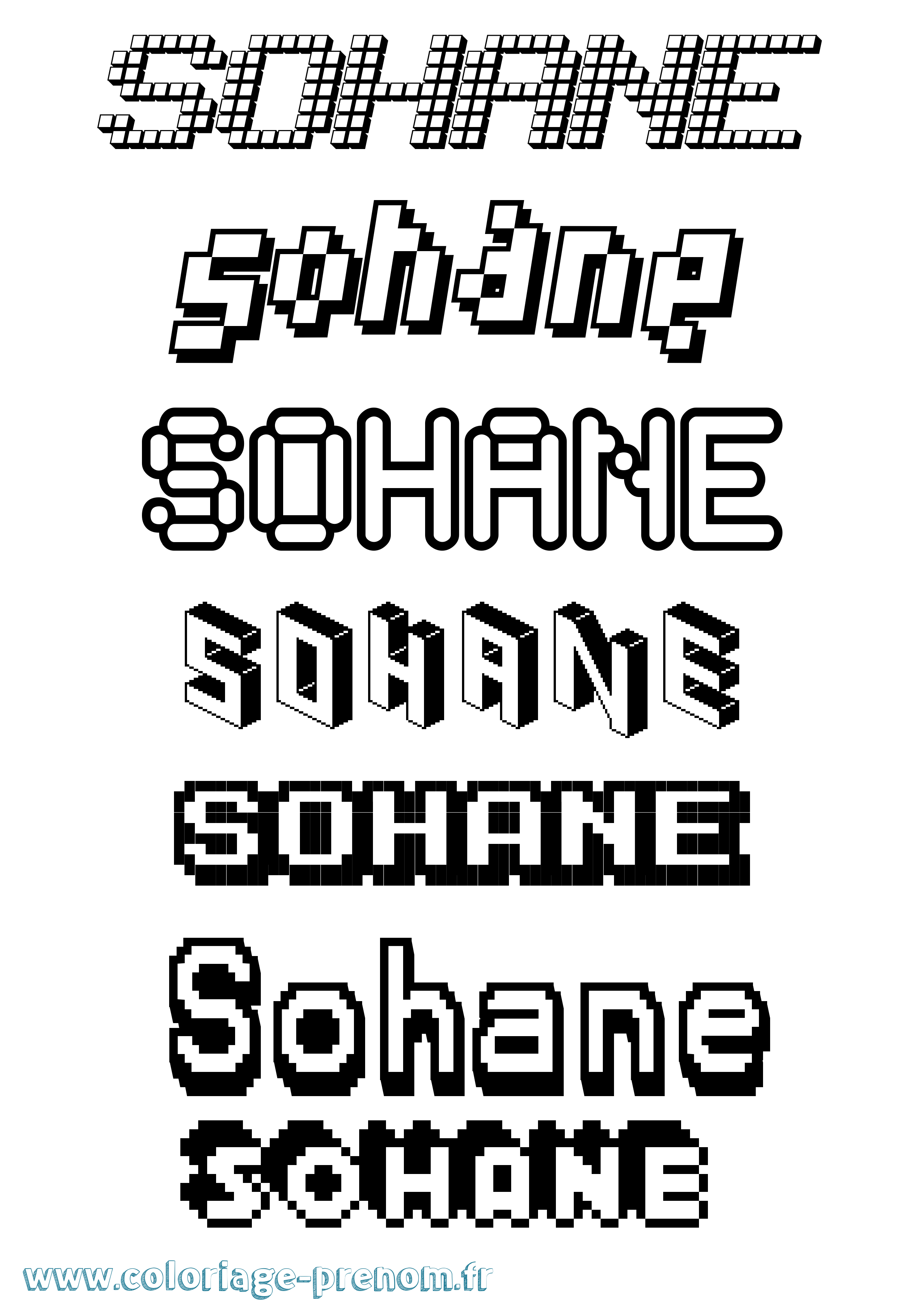 Coloriage prénom Sohane Pixel
