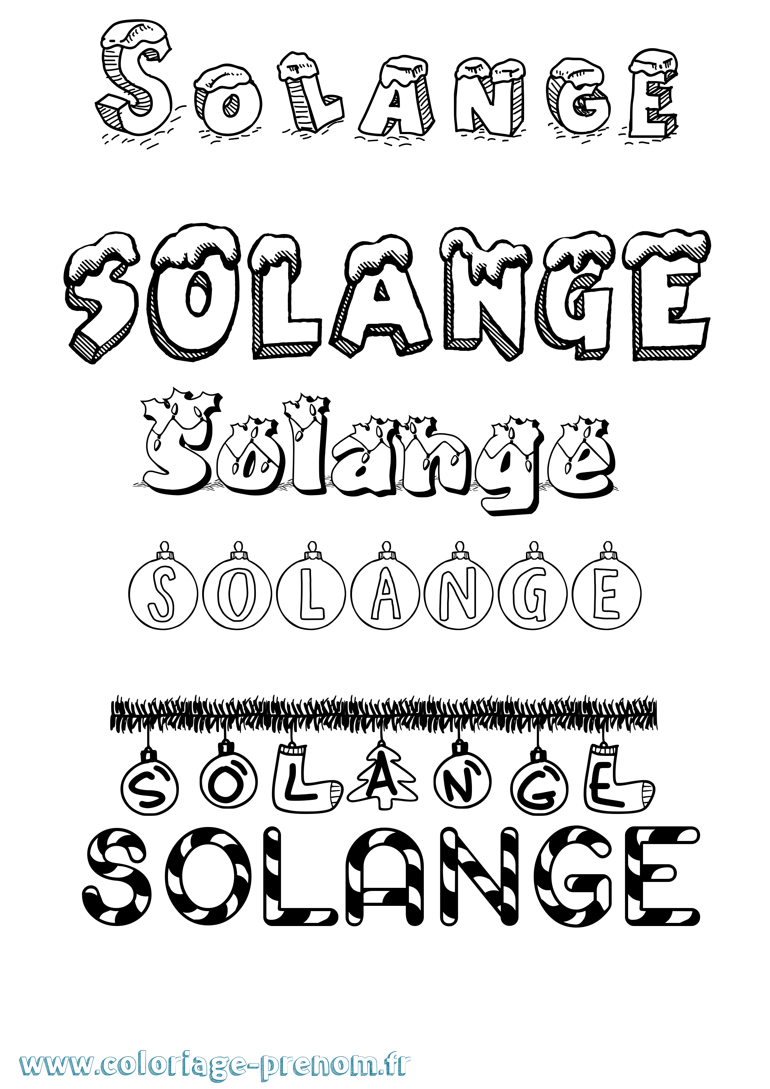 Coloriage prénom Solange Noël