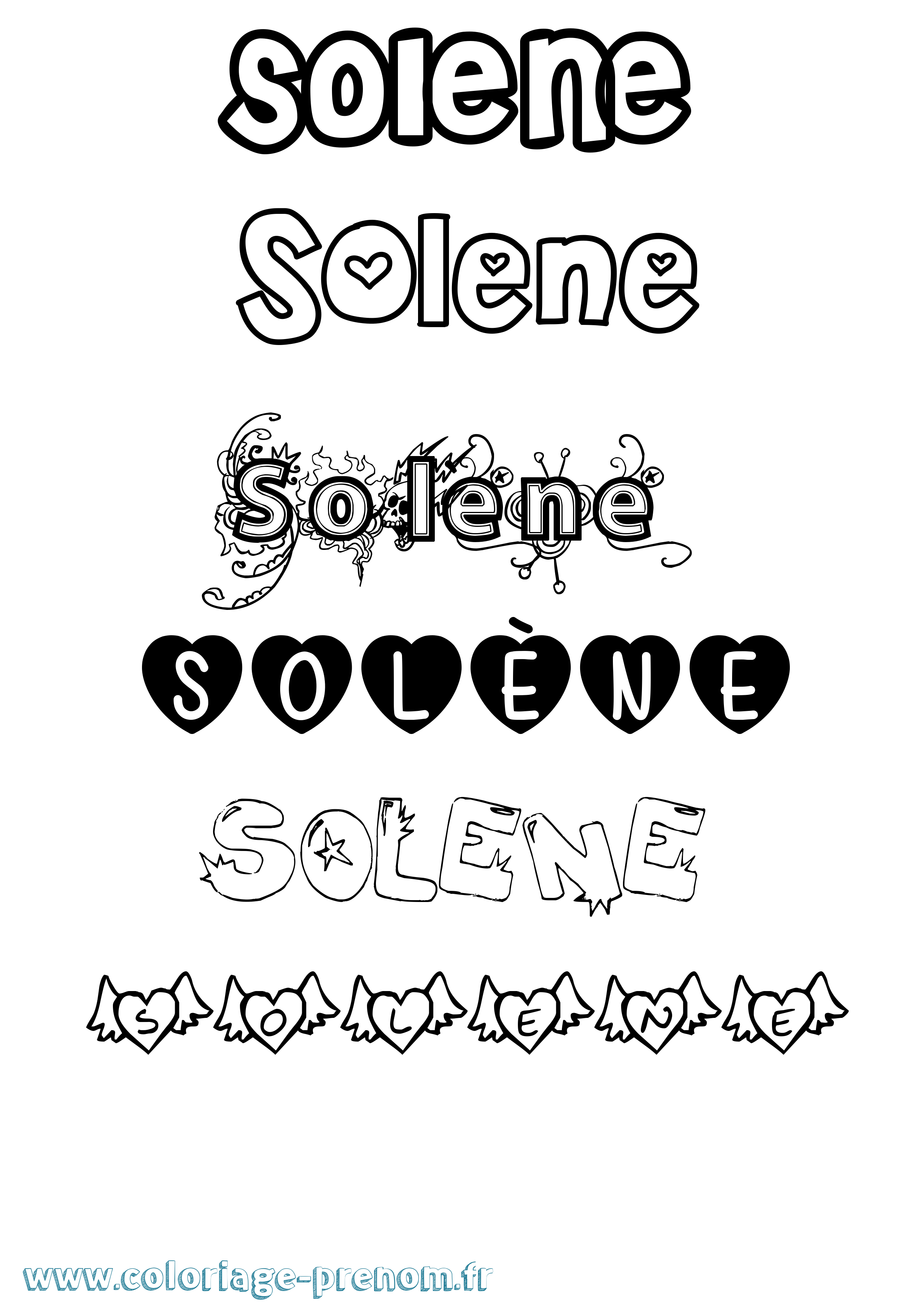 Coloriage prénom Solène Girly