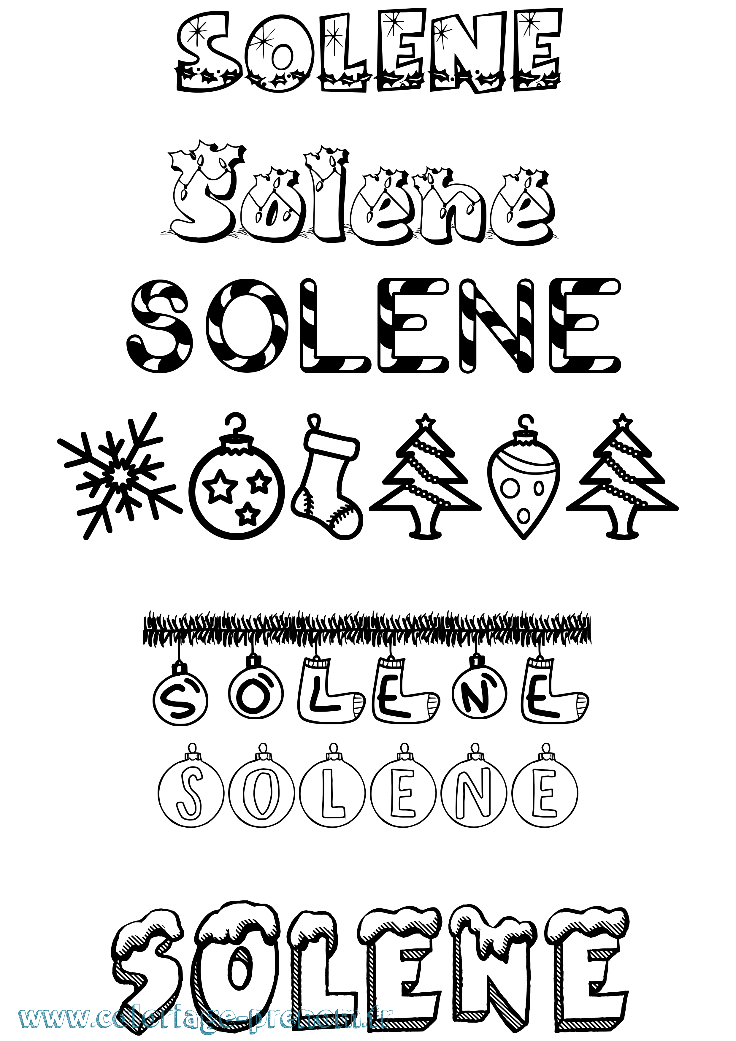 Coloriage prénom Solène Noël