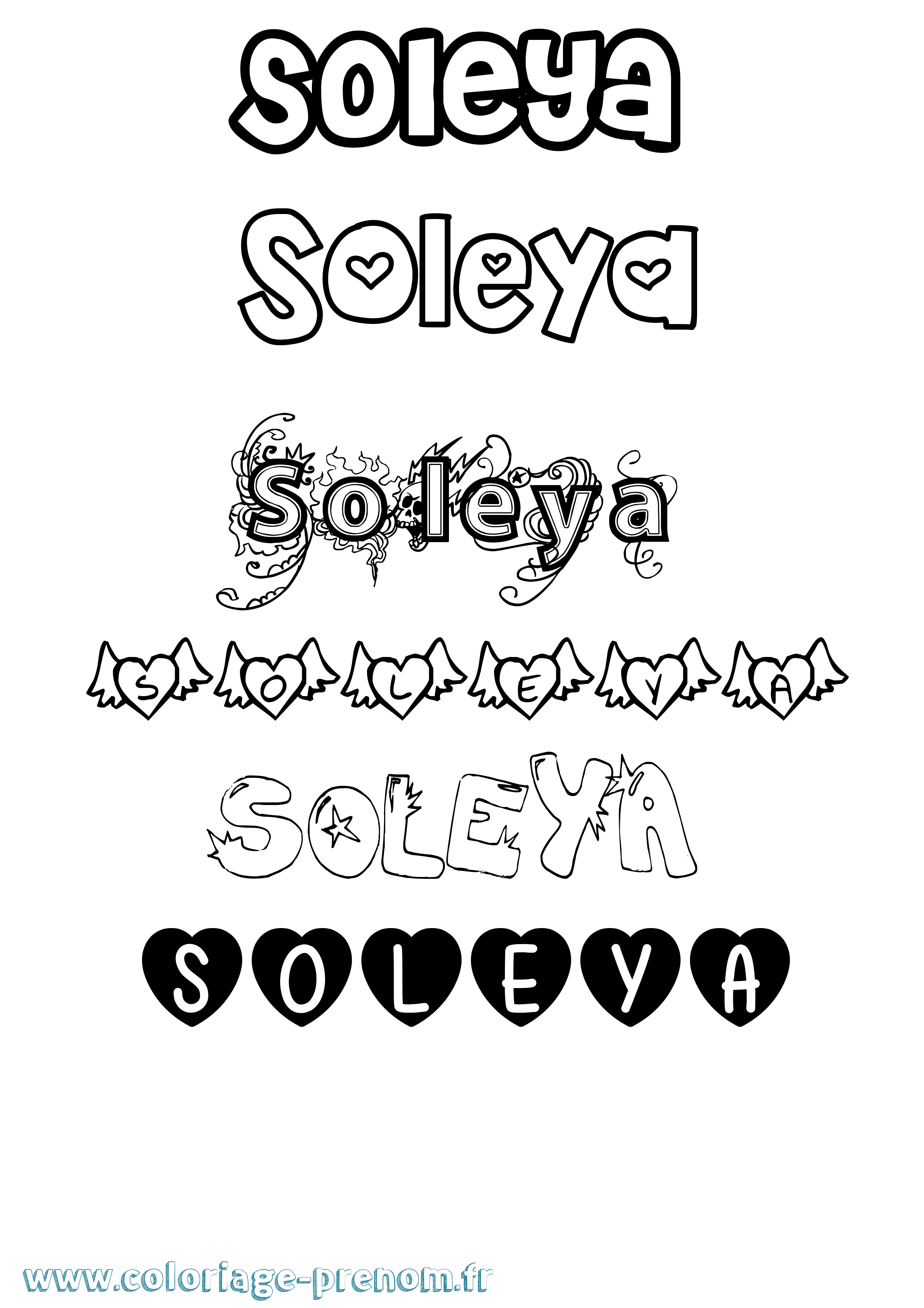 Coloriage prénom Soleya Girly