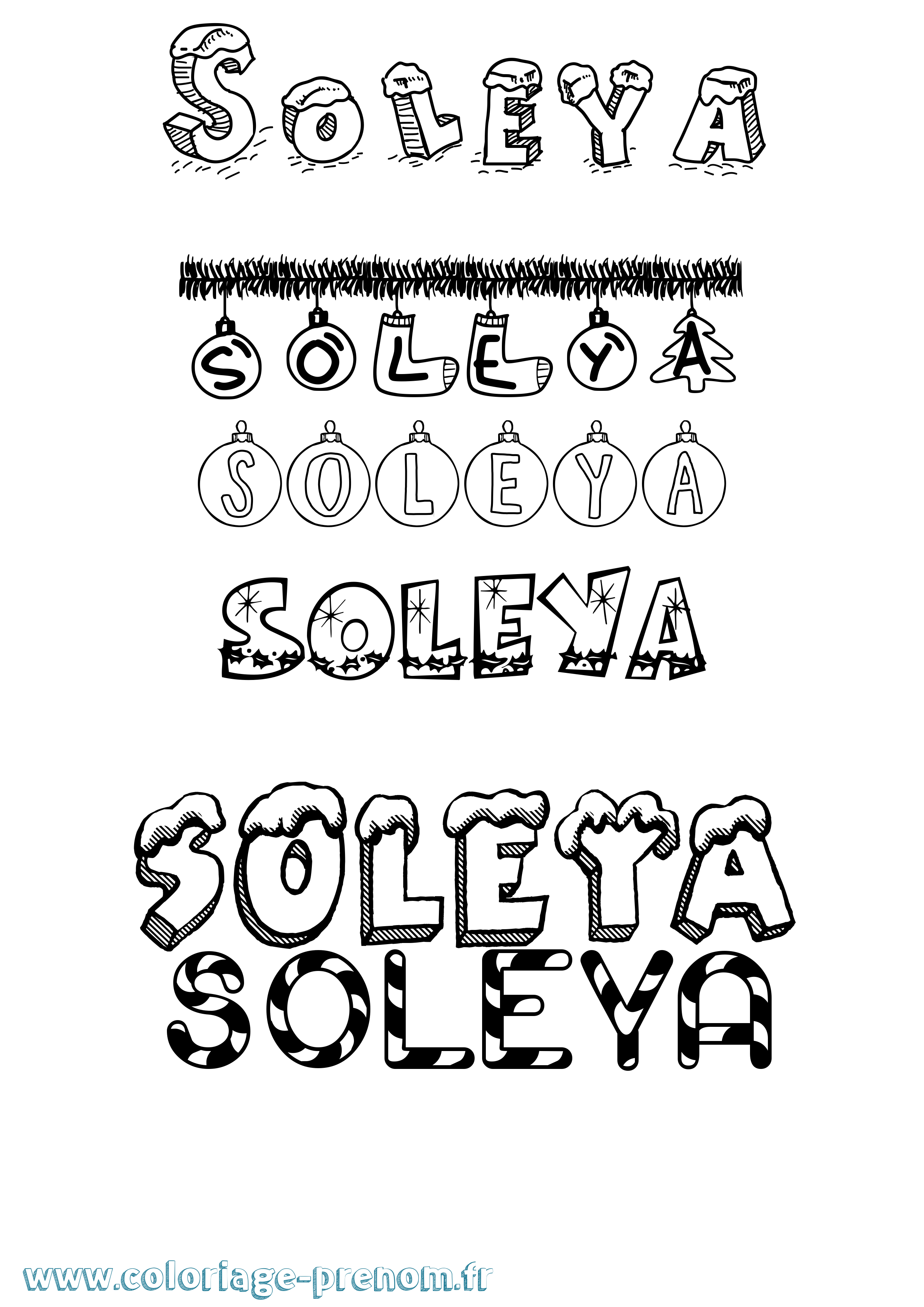 Coloriage prénom Soleya Noël