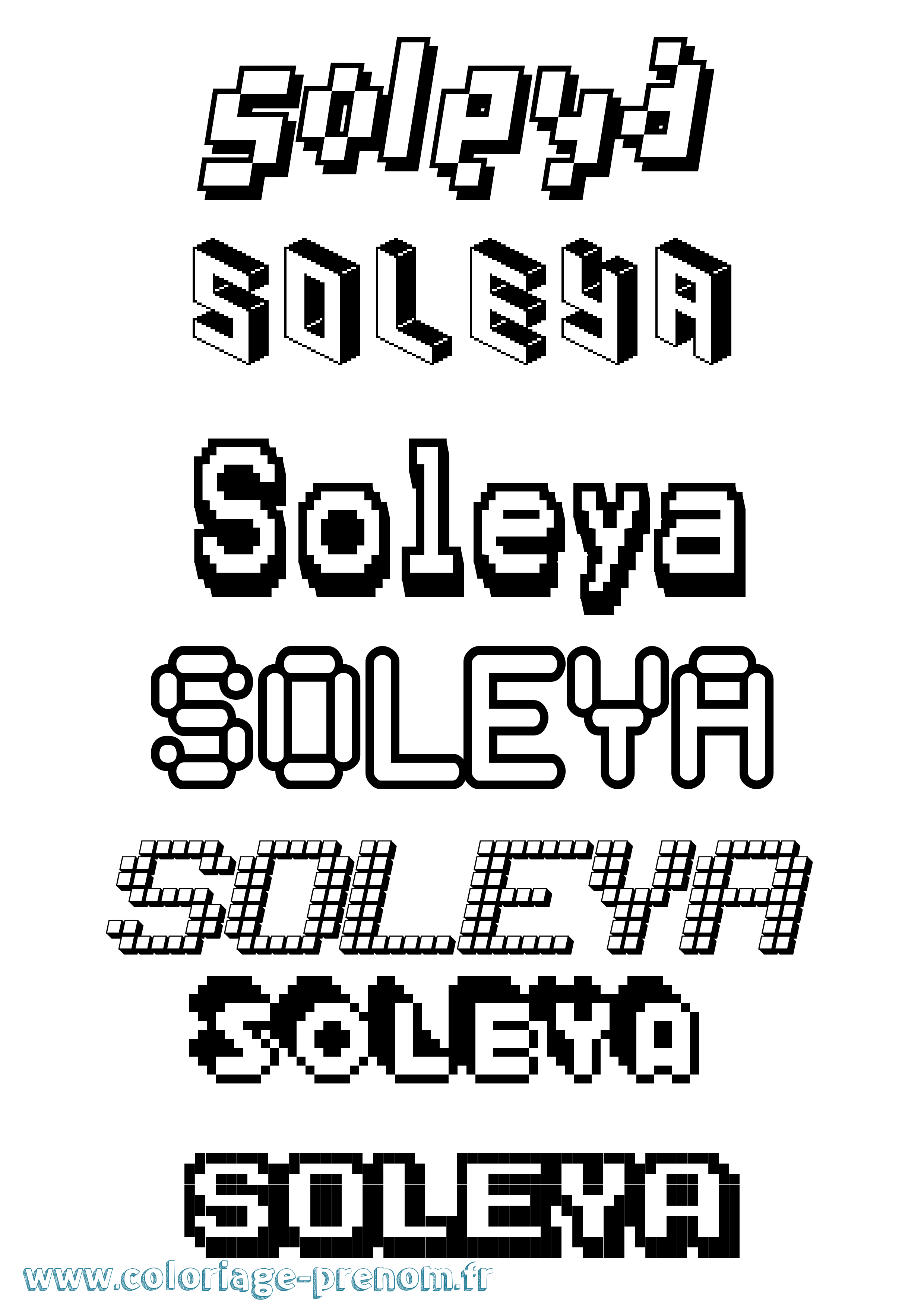 Coloriage prénom Soleya Pixel