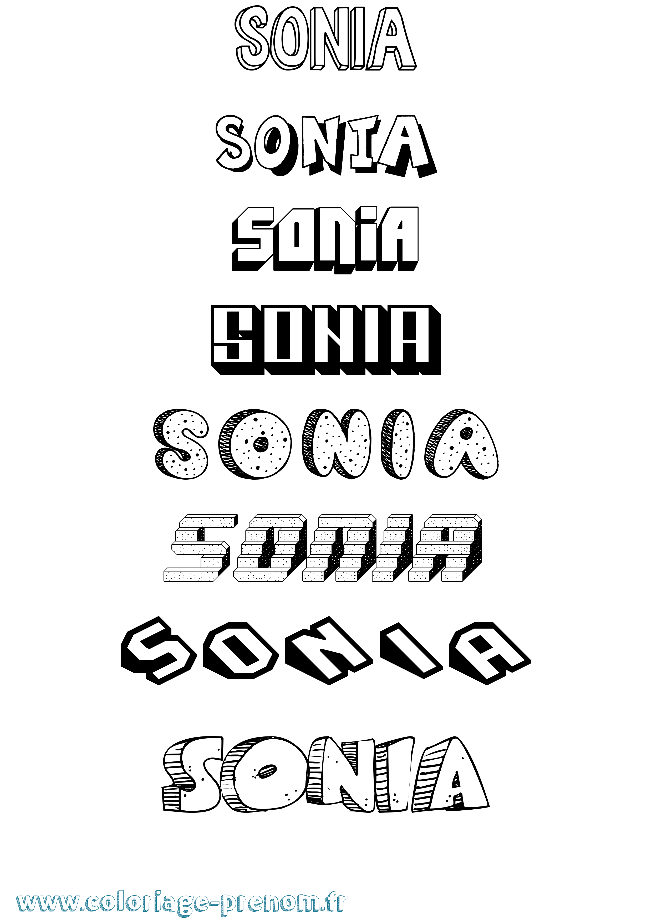 Coloriage prénom Sonia Effet 3D
