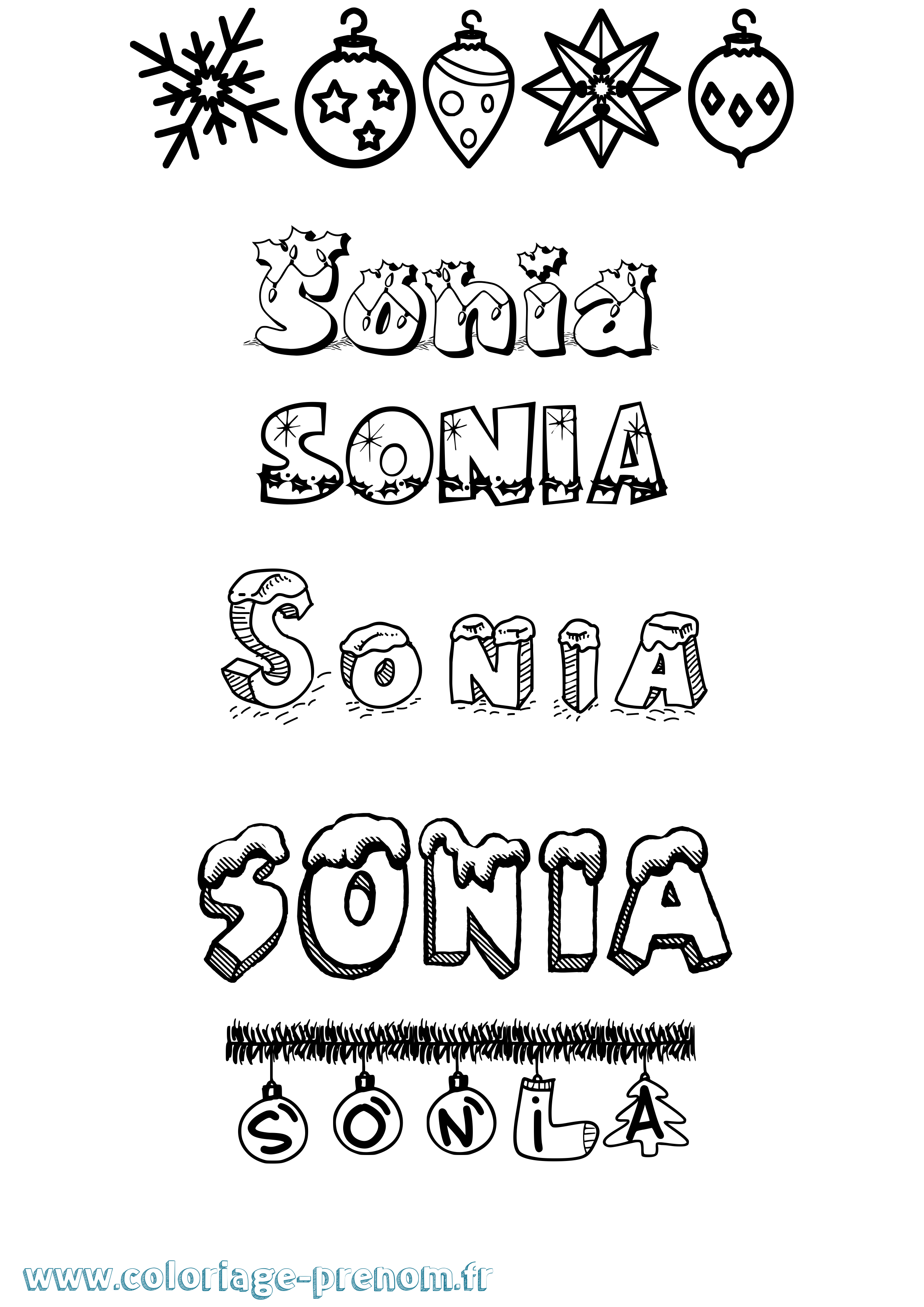 Coloriage prénom Sonia Noël