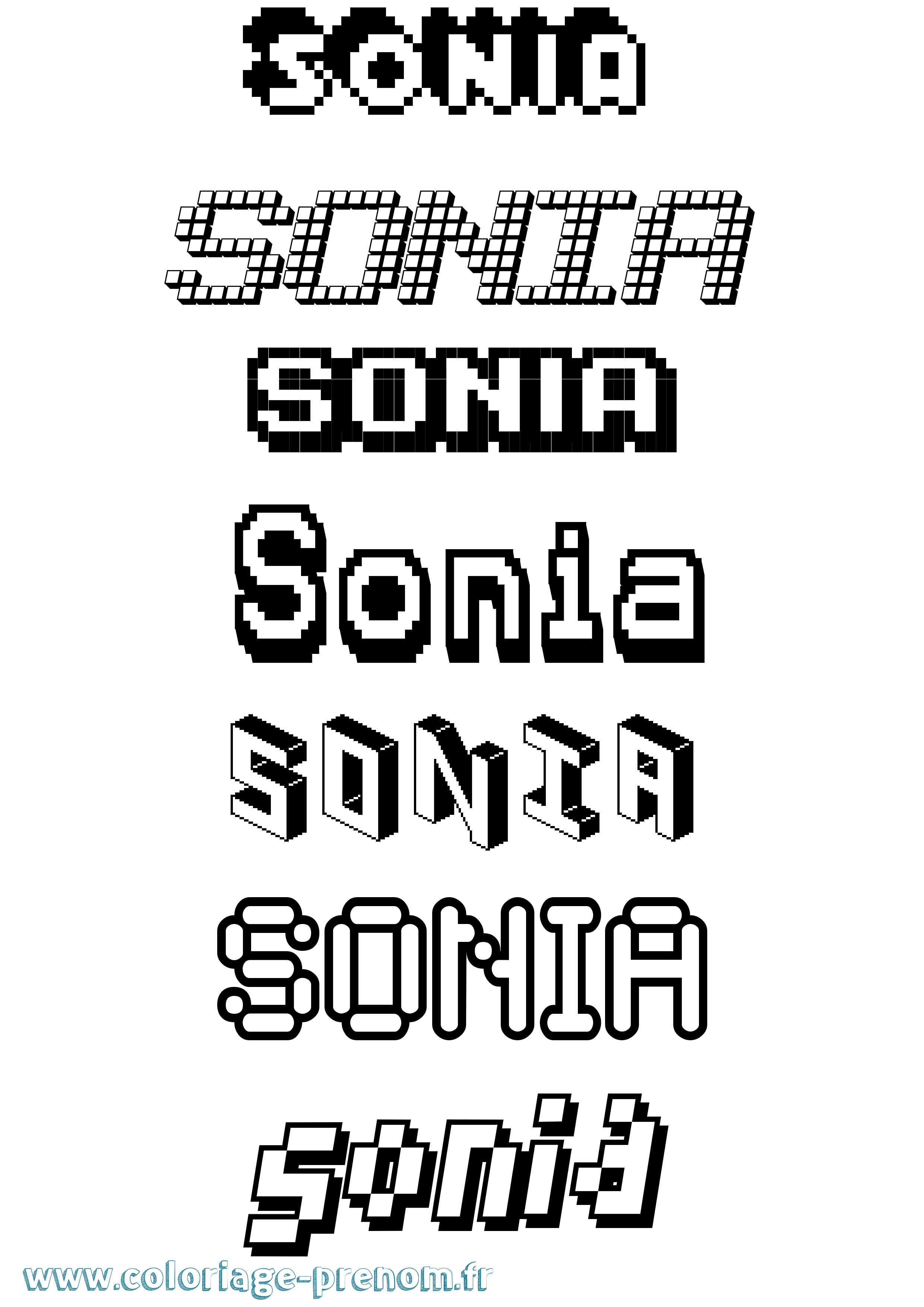 Coloriage prénom Sonia Pixel