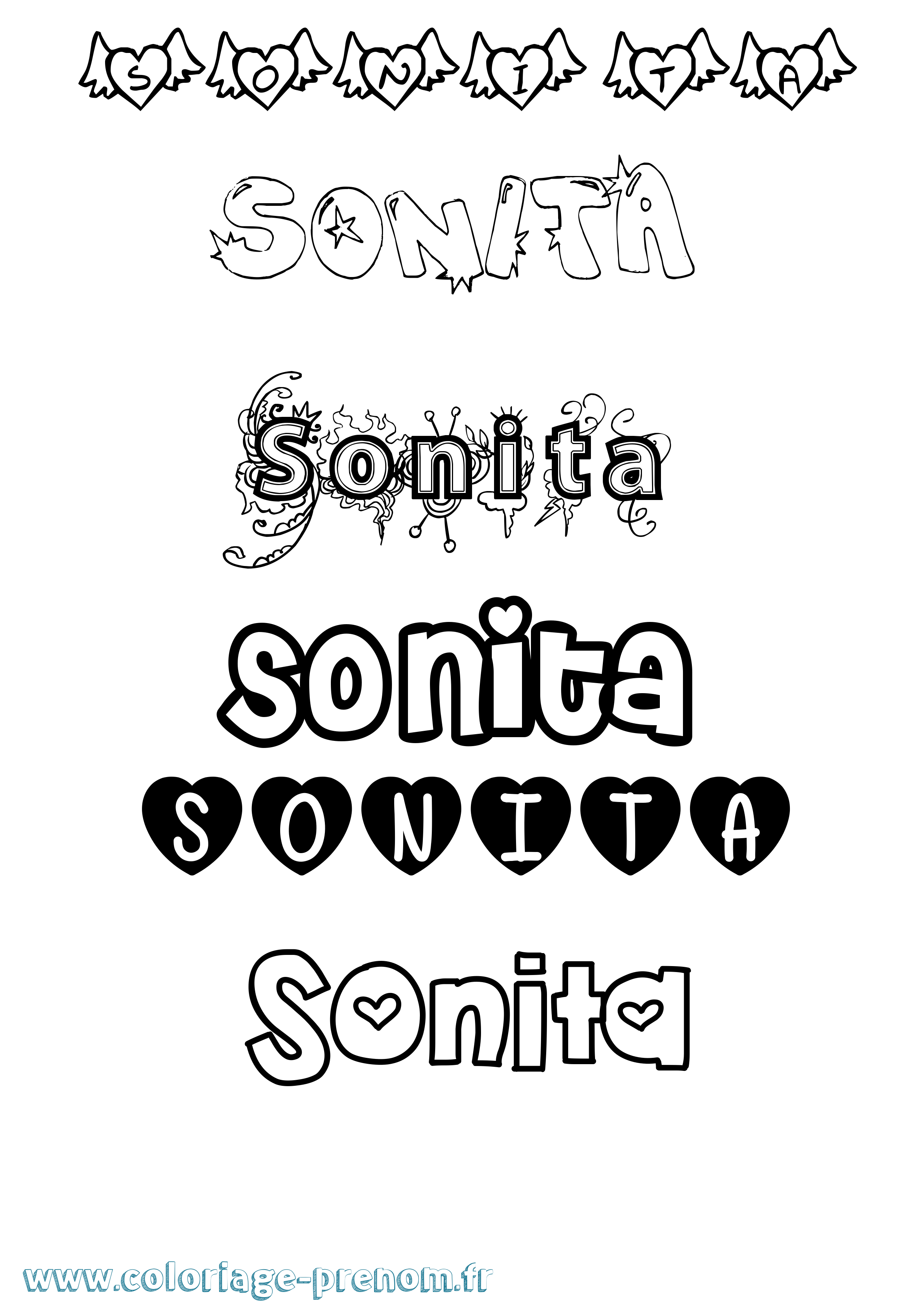 Coloriage prénom Sonita Girly