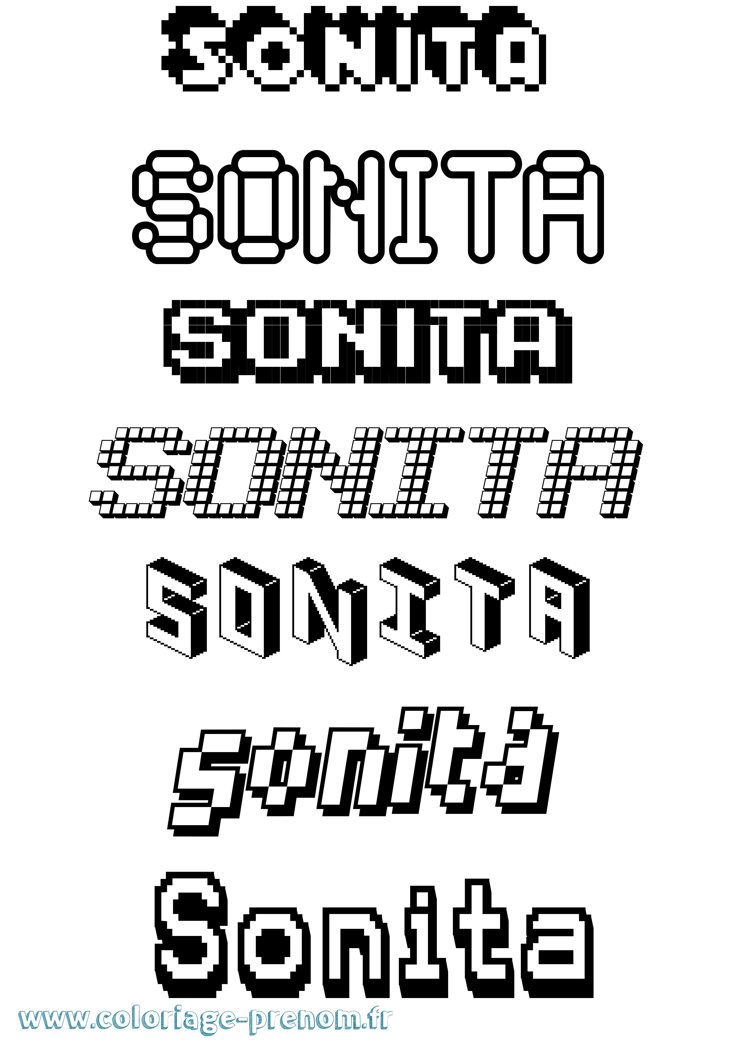 Coloriage prénom Sonita Pixel