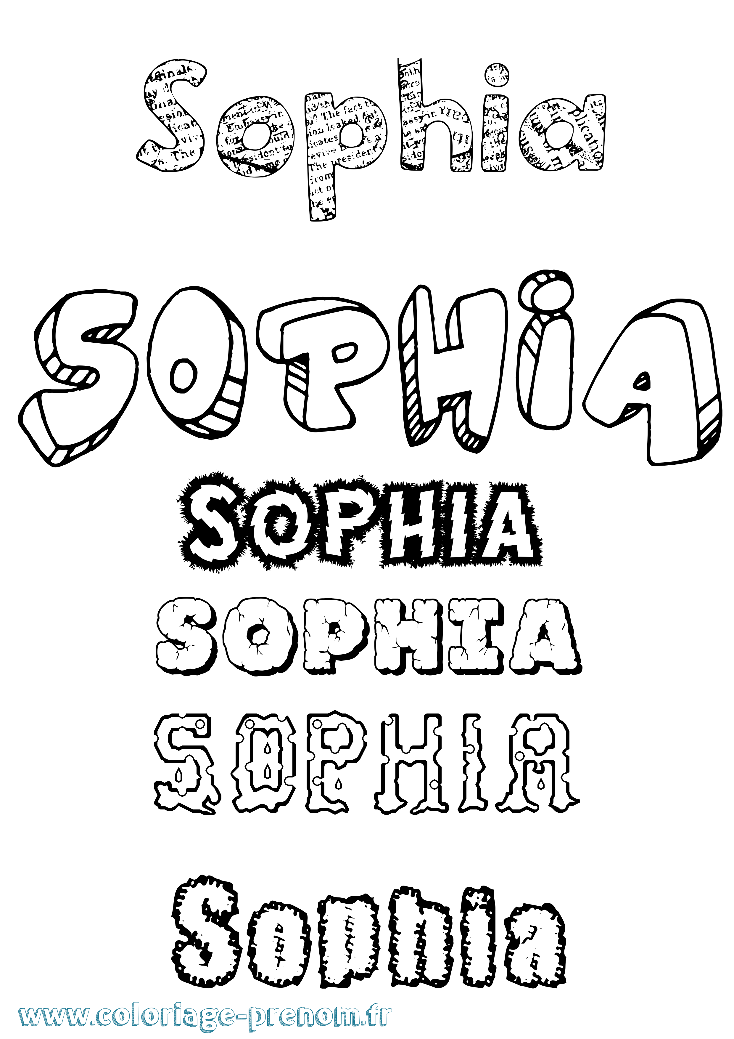 Coloriage prénom Sophia Destructuré