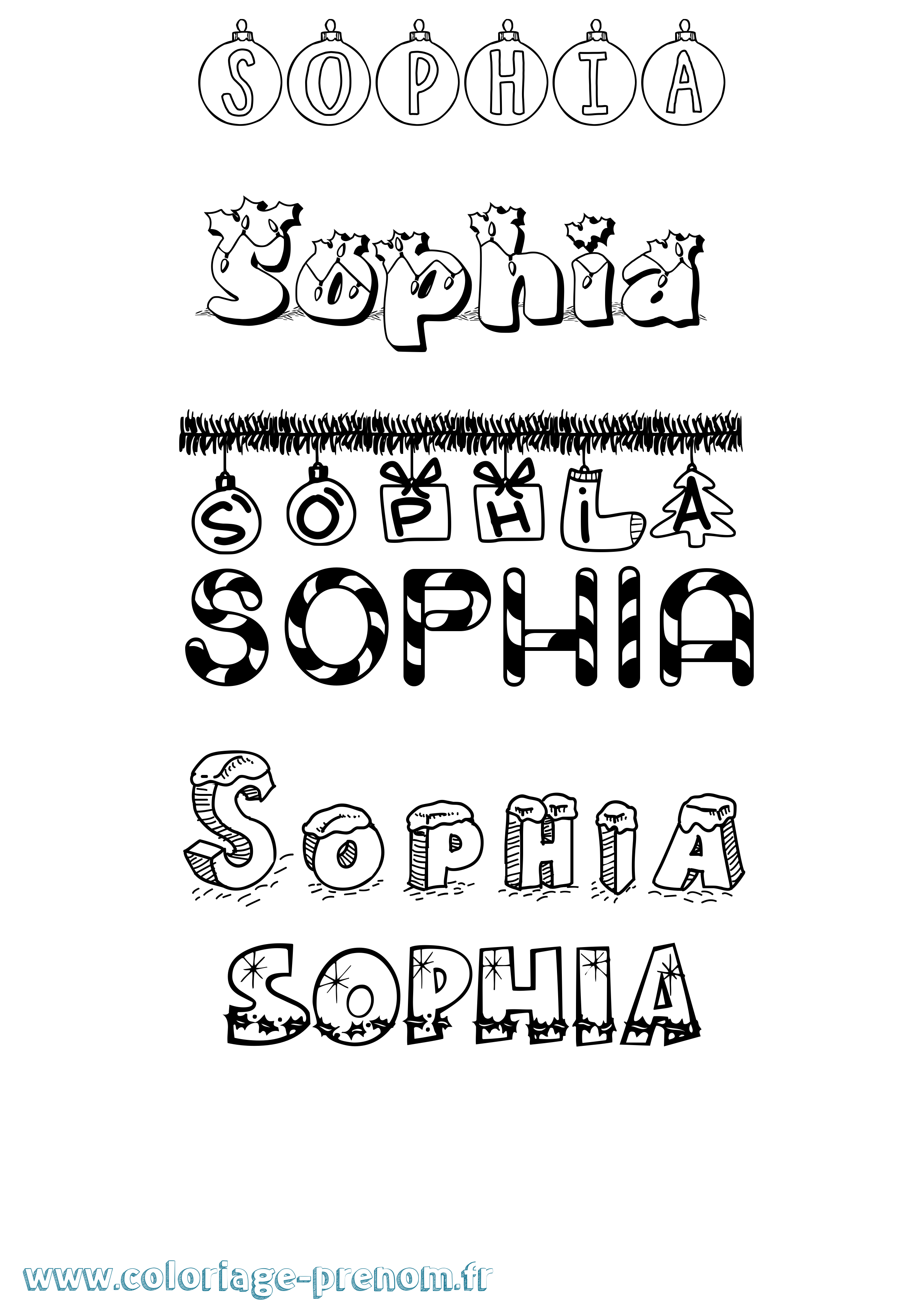 Coloriage prénom Sophia Noël