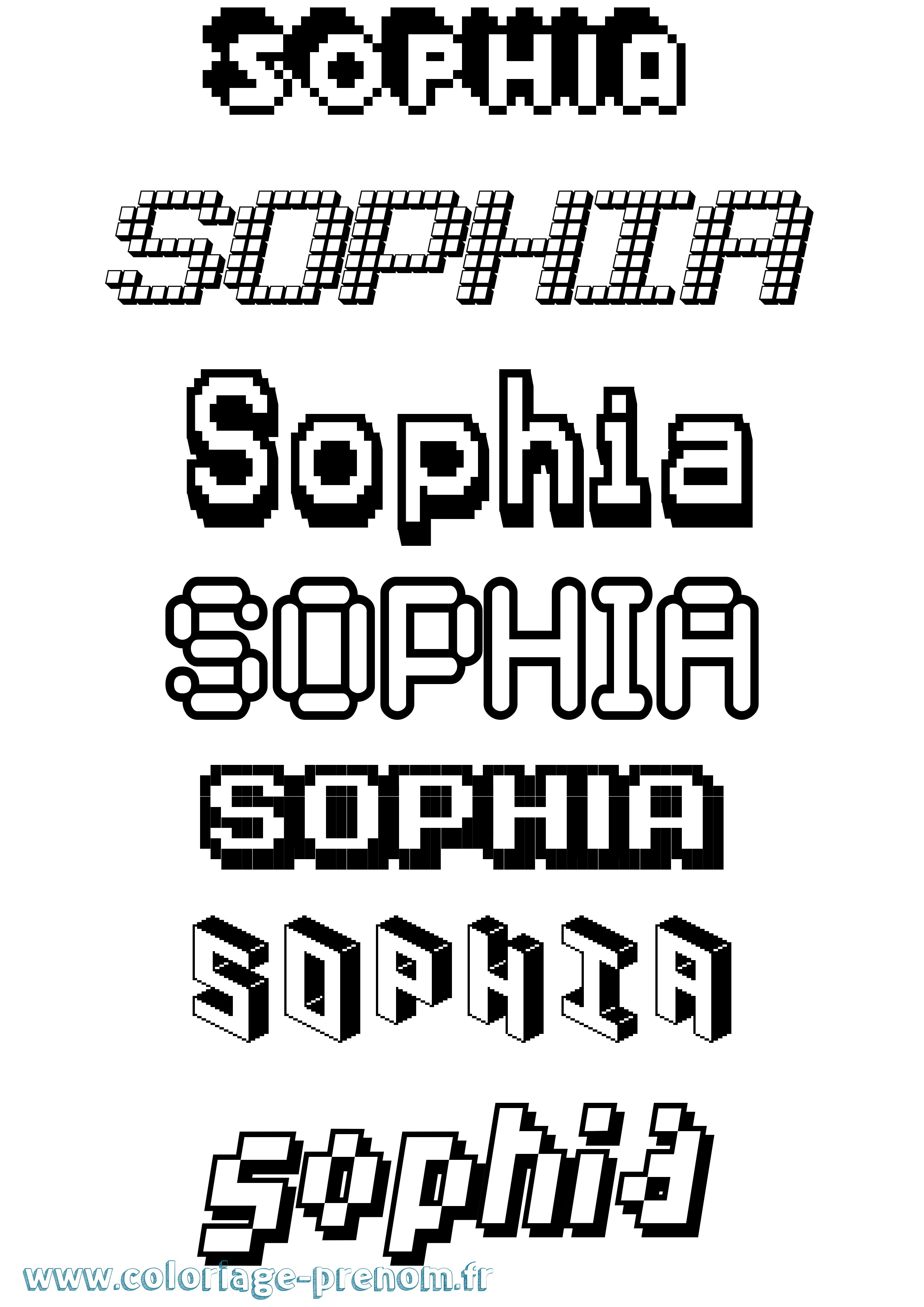Coloriage prénom Sophia Pixel