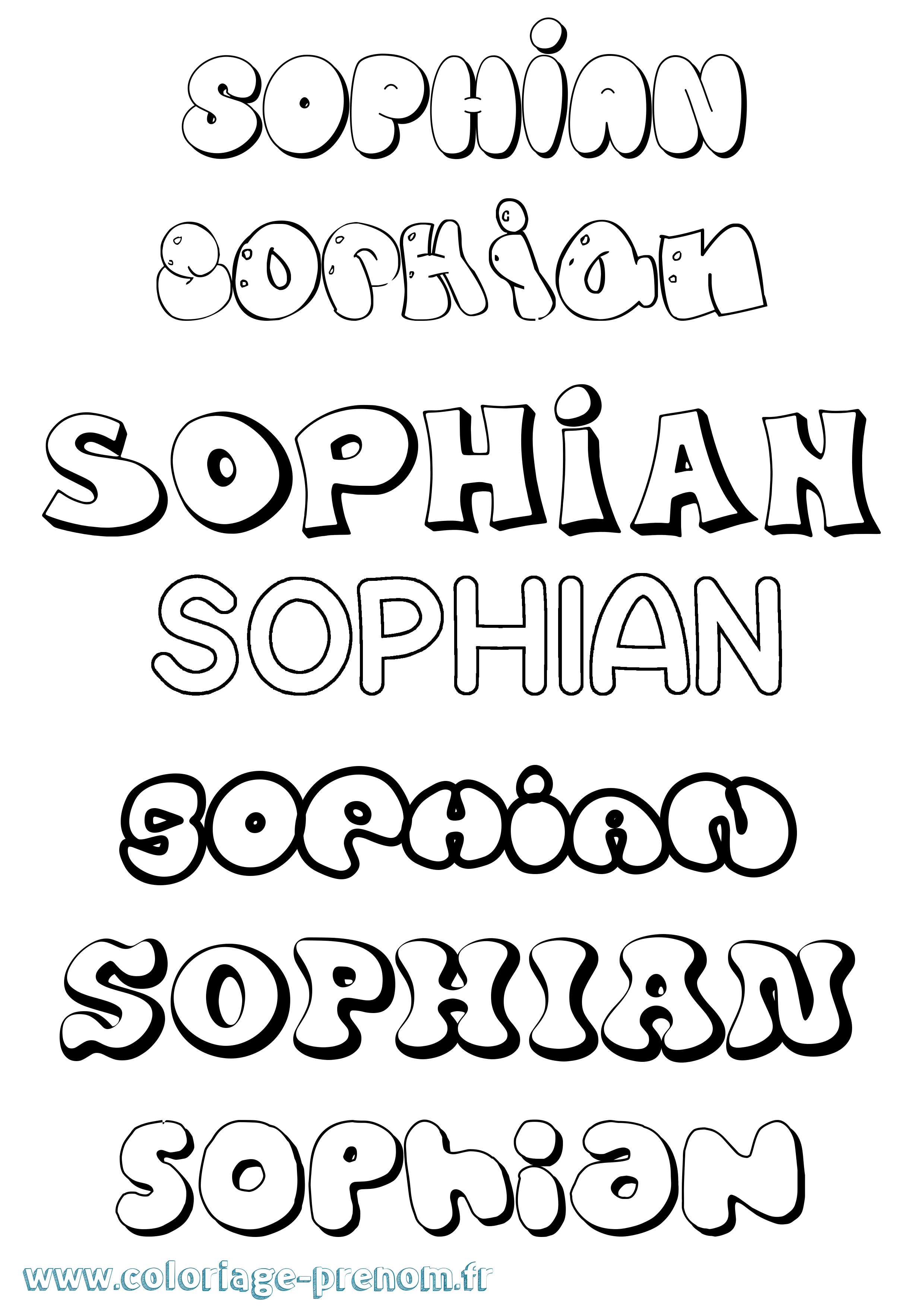 Coloriage prénom Sophian Bubble