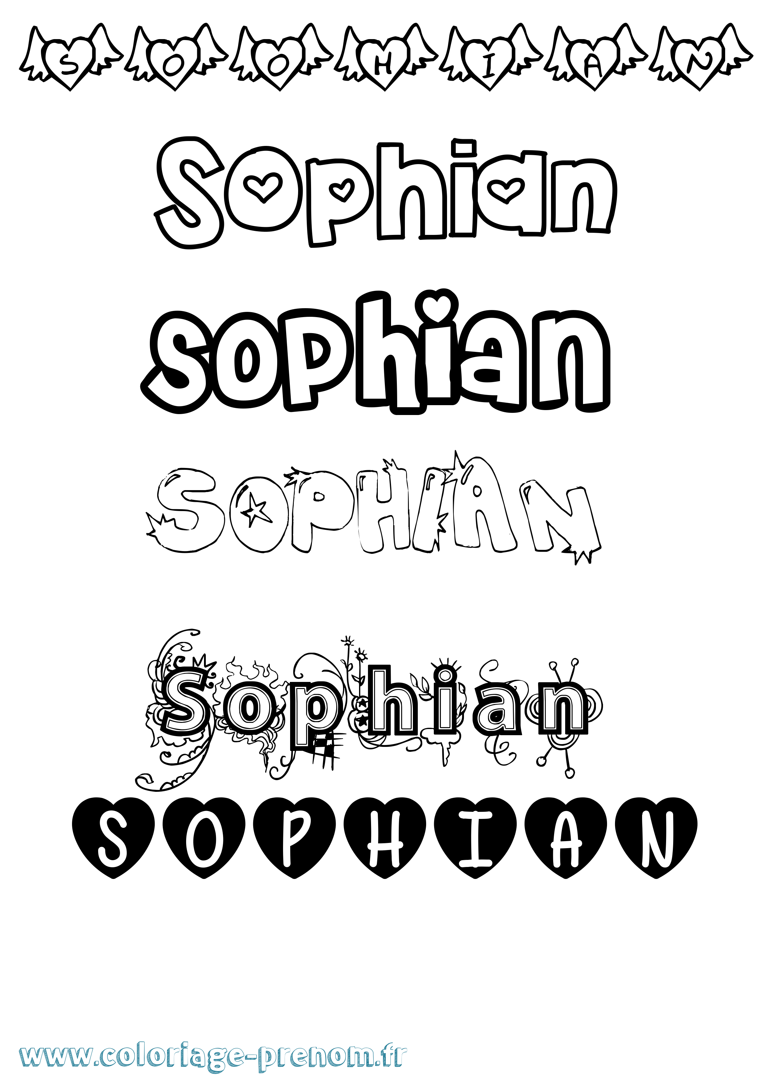 Coloriage prénom Sophian Girly