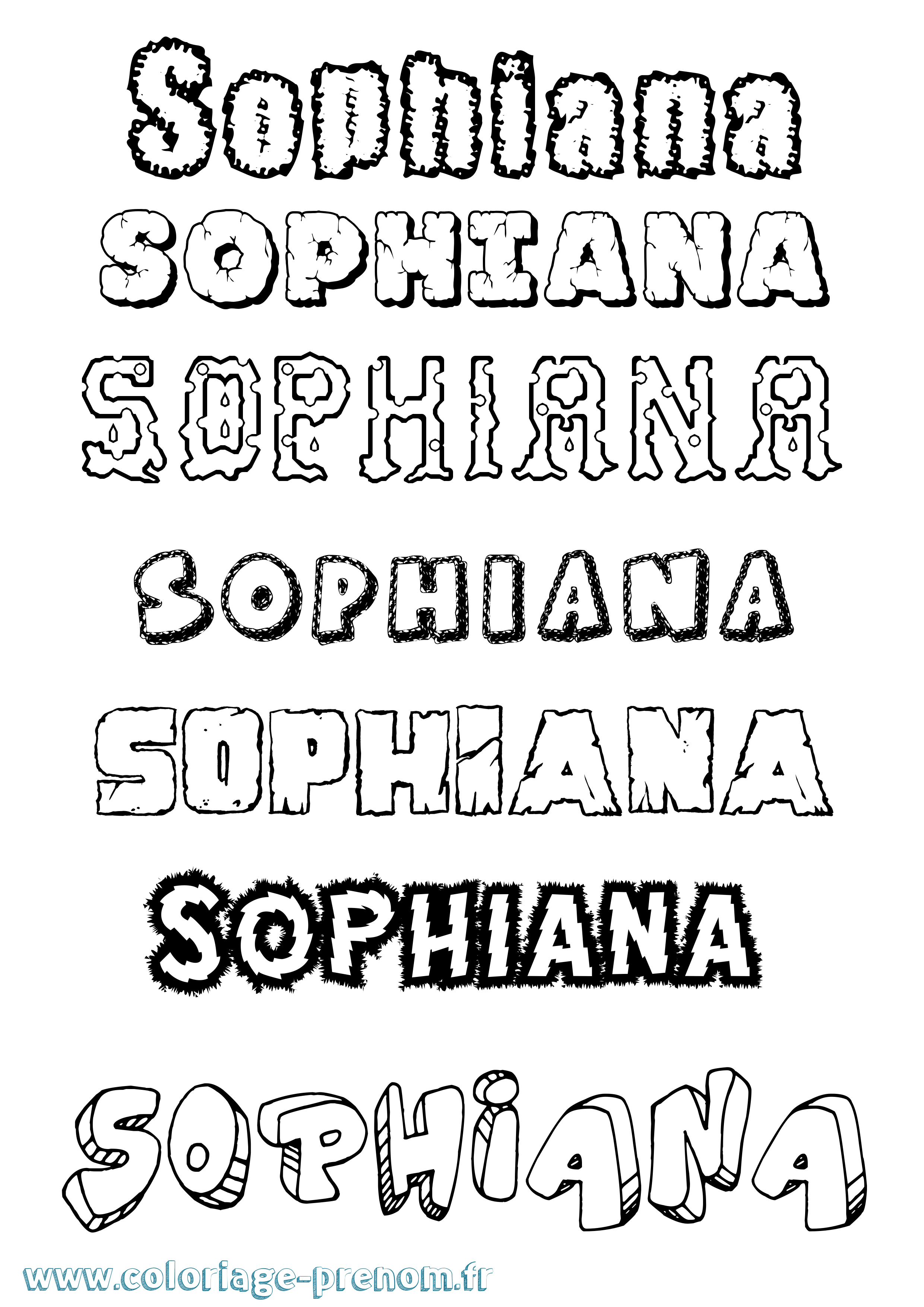 Coloriage prénom Sophiana Destructuré