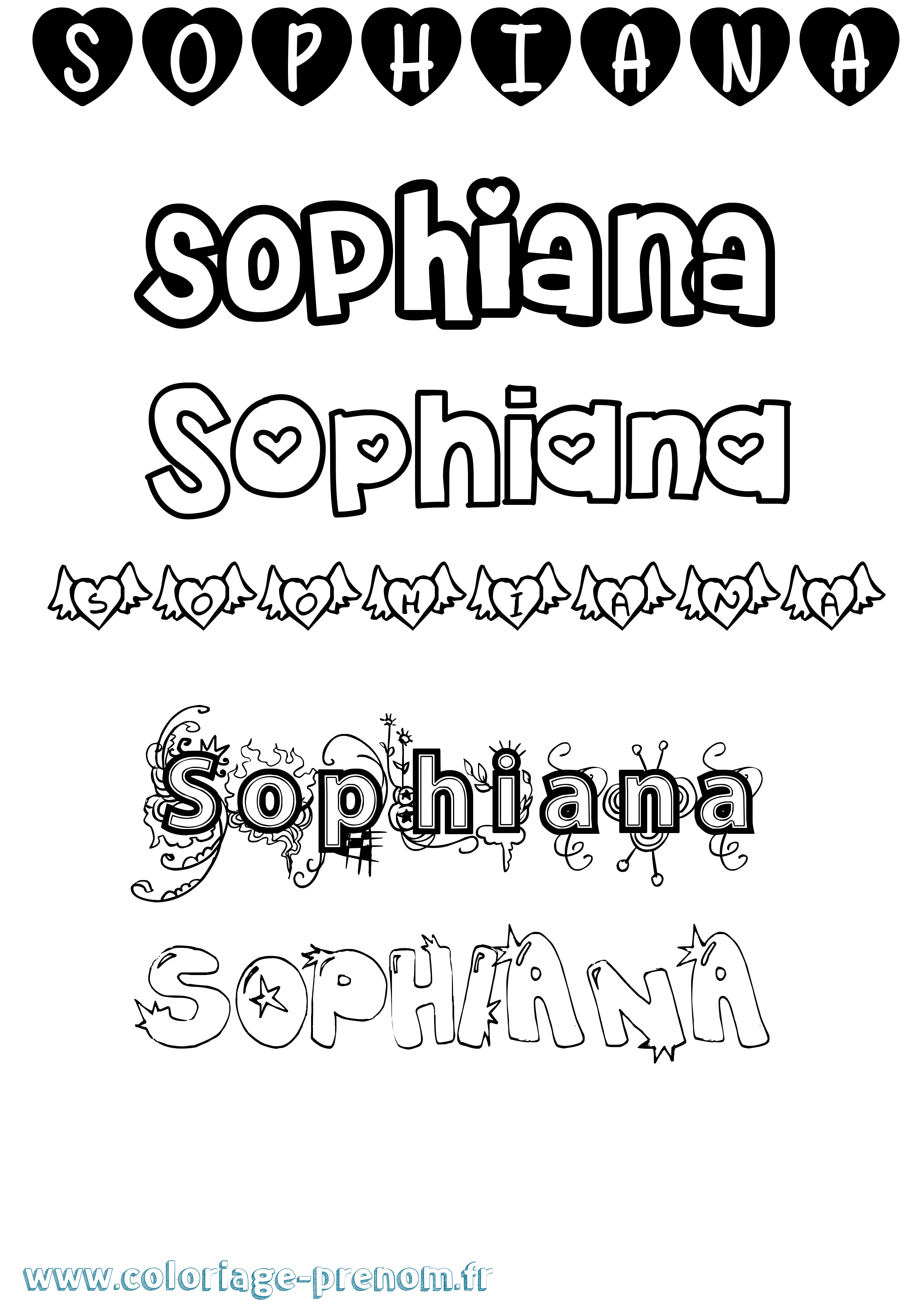 Coloriage prénom Sophiana Girly