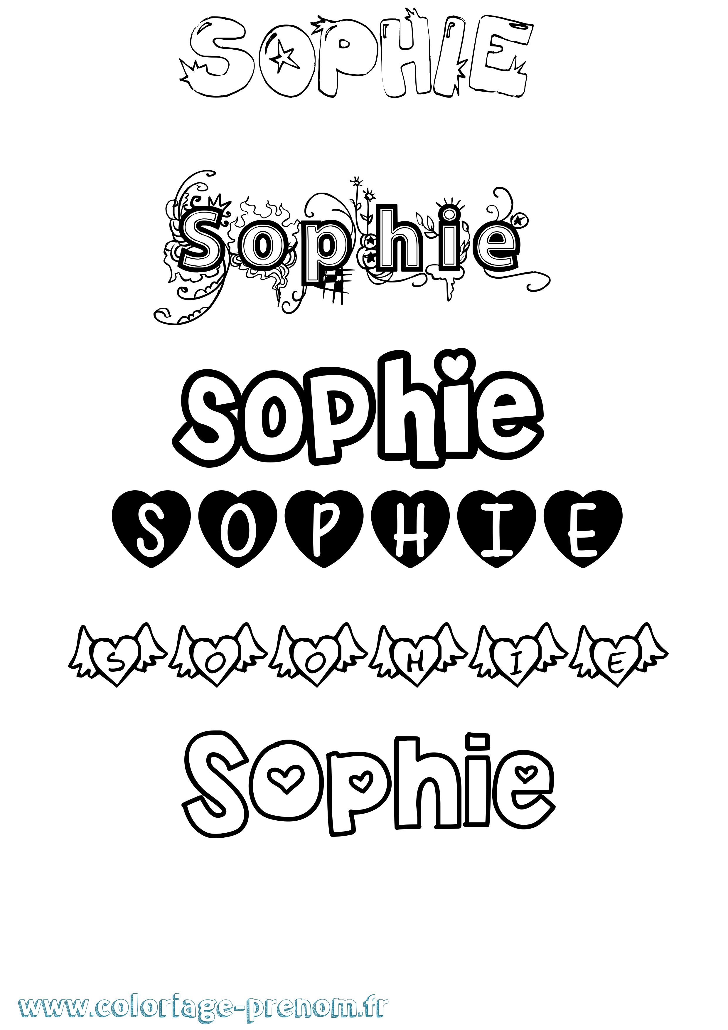 Coloriage prénom Sophie Girly