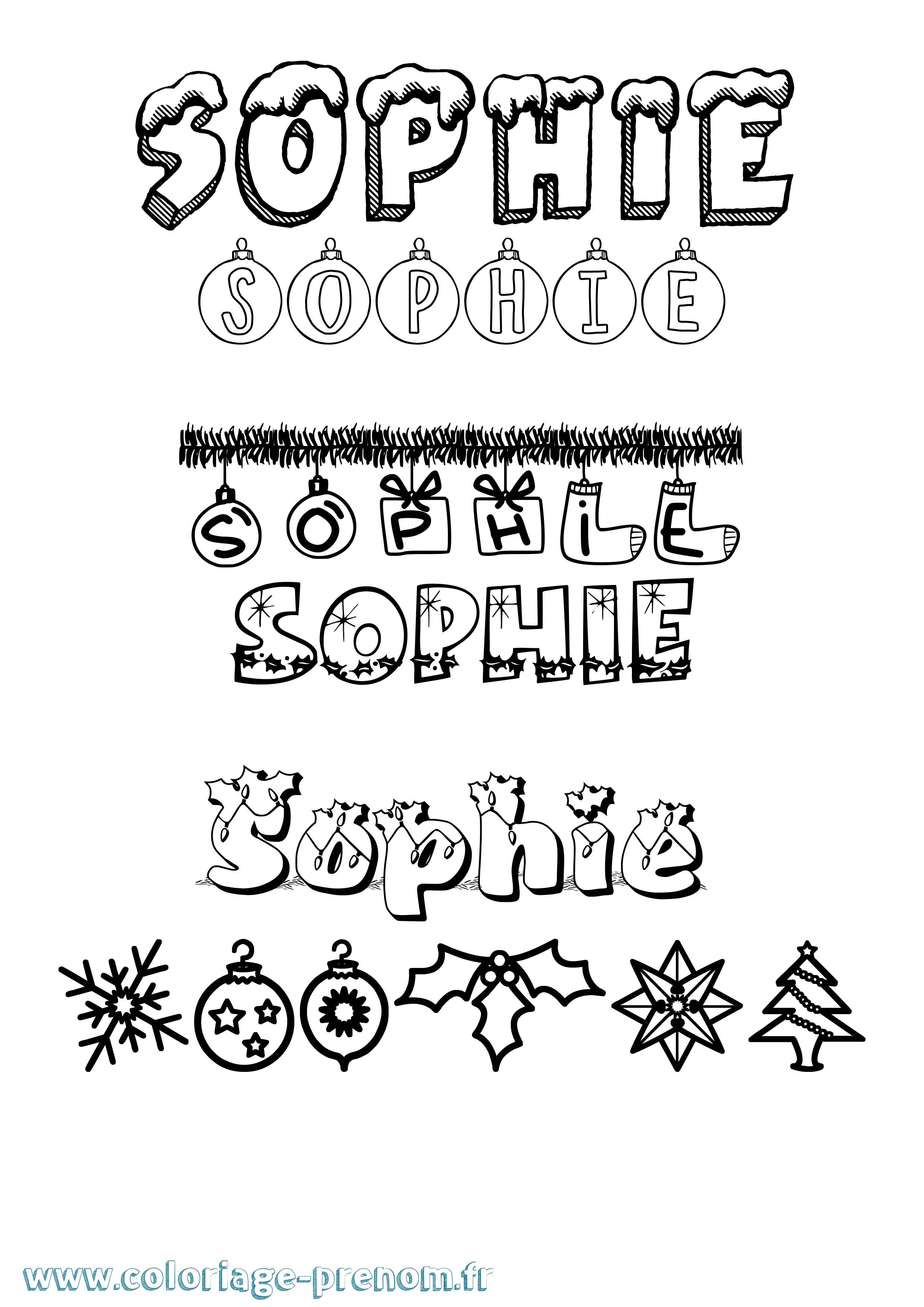 Coloriage prénom Sophie Noël