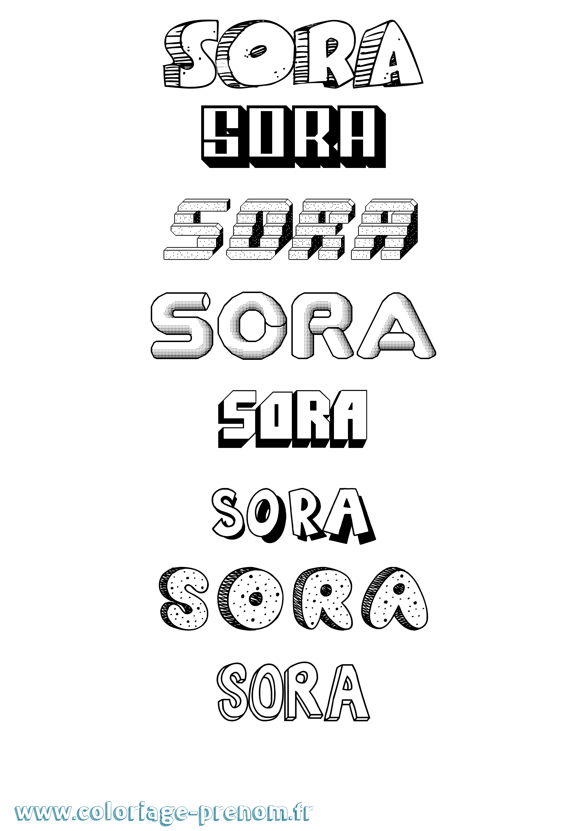Coloriage Sora Effet 3D Coloriage prénom Sora Effet 3D