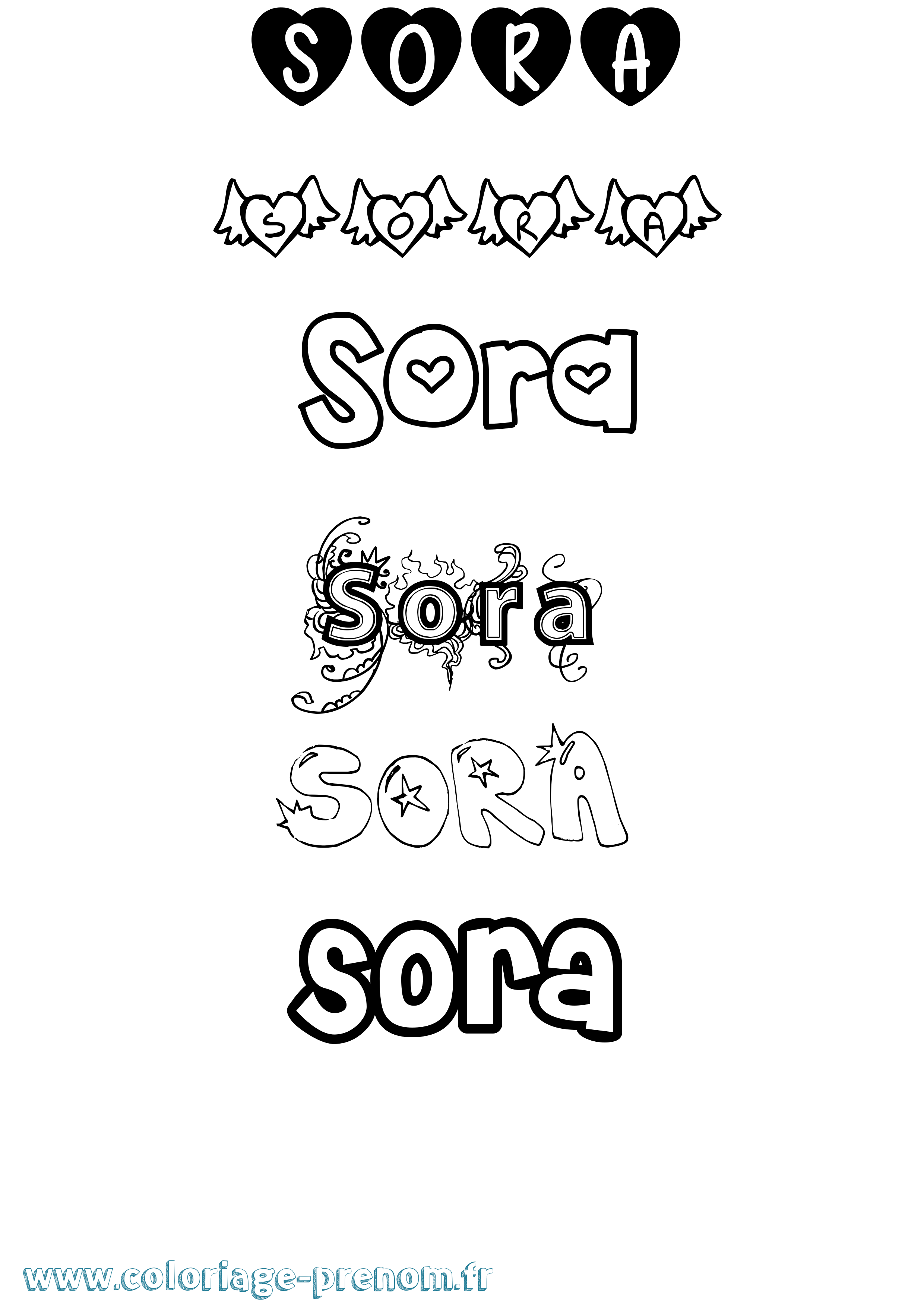 Coloriage Sora Girly Coloriage prénom Sora Girly