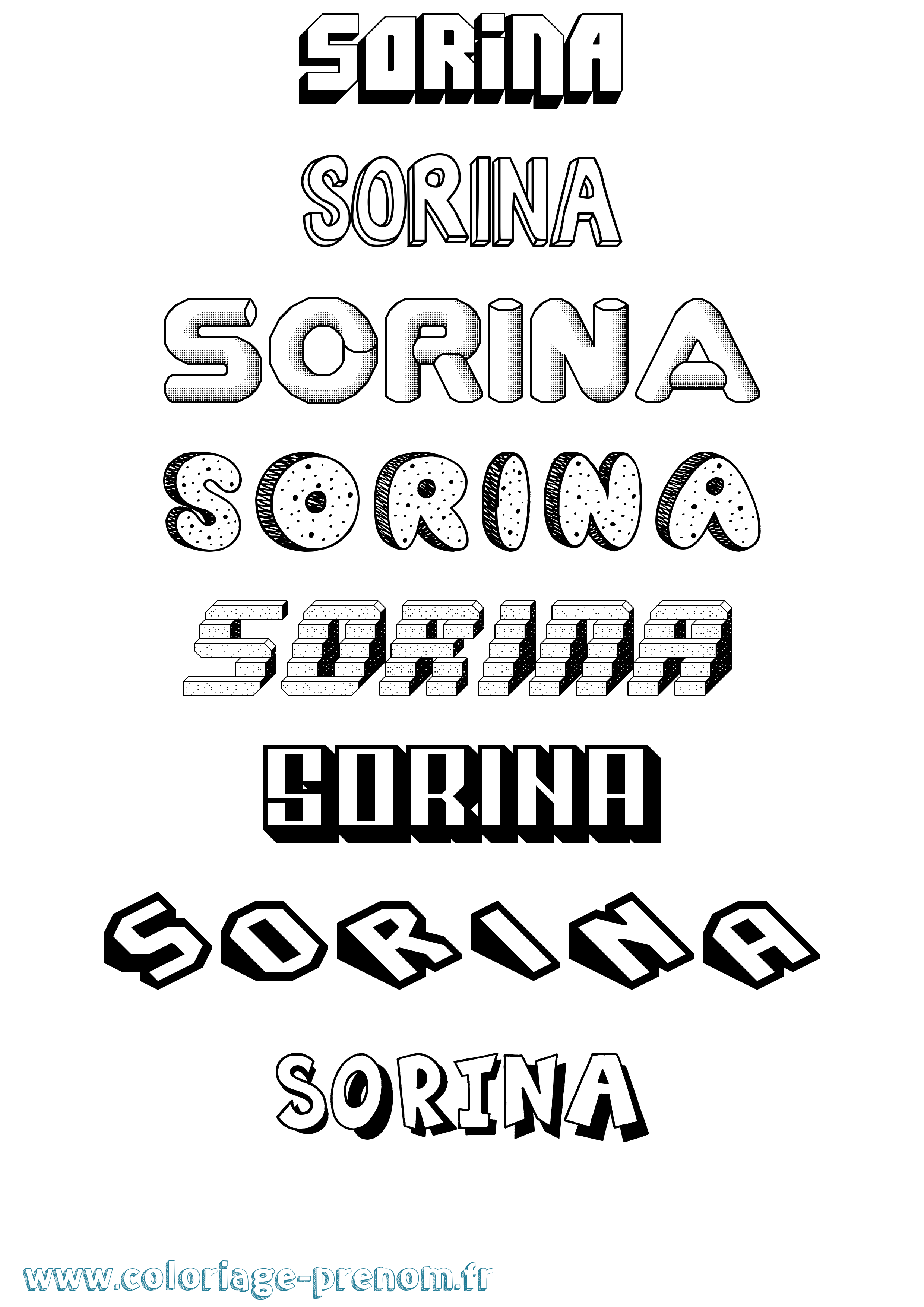 Coloriage prénom Sorina Effet 3D