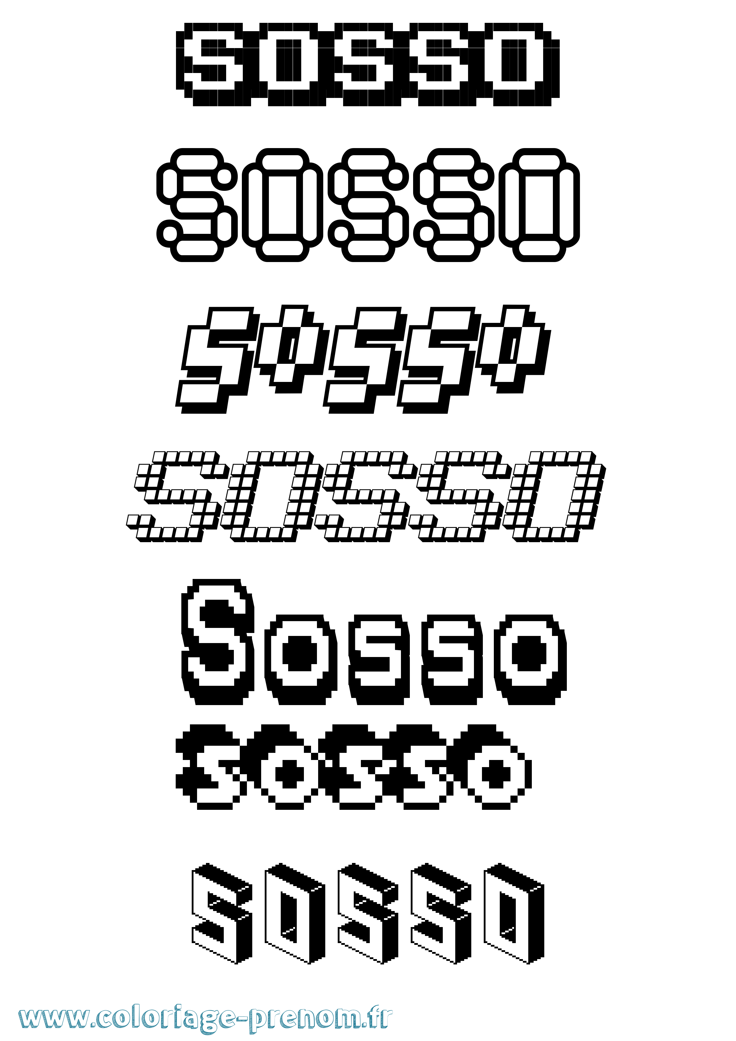 Coloriage prénom Sosso Pixel
