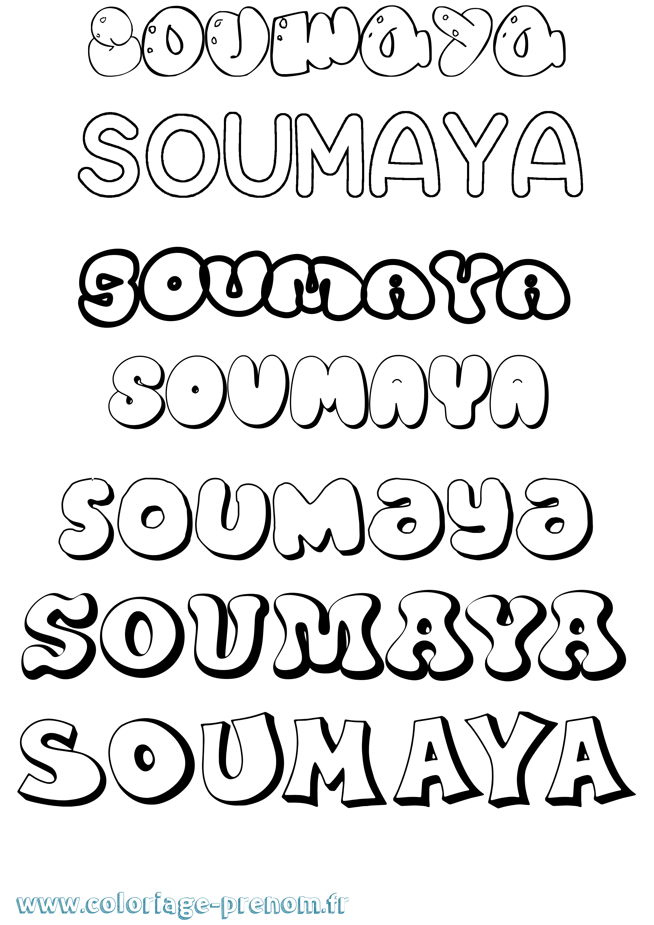 Coloriage prénom Soumaya Bubble