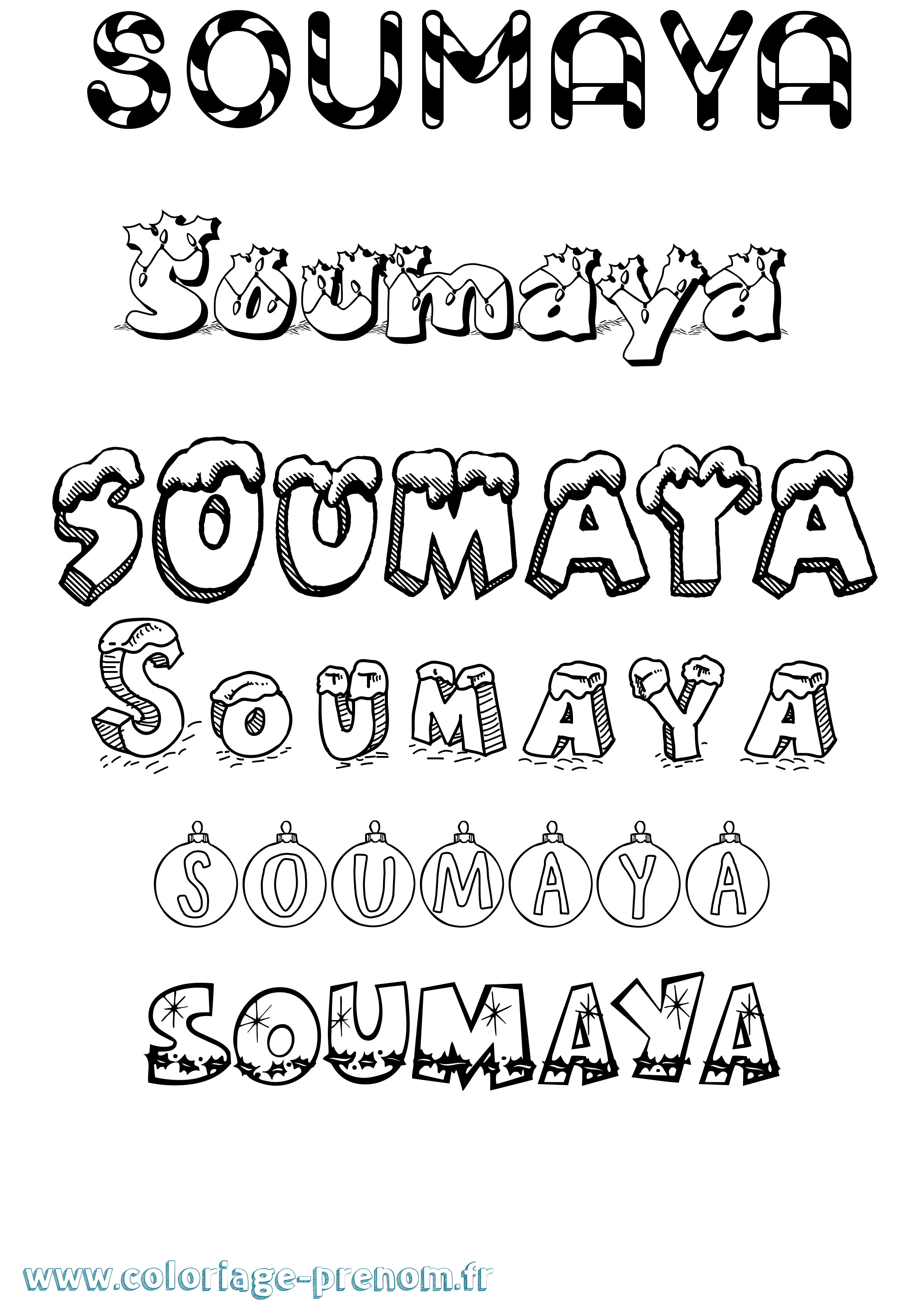 Coloriage Soumaya Noël Coloriage prénom Soumaya Noël