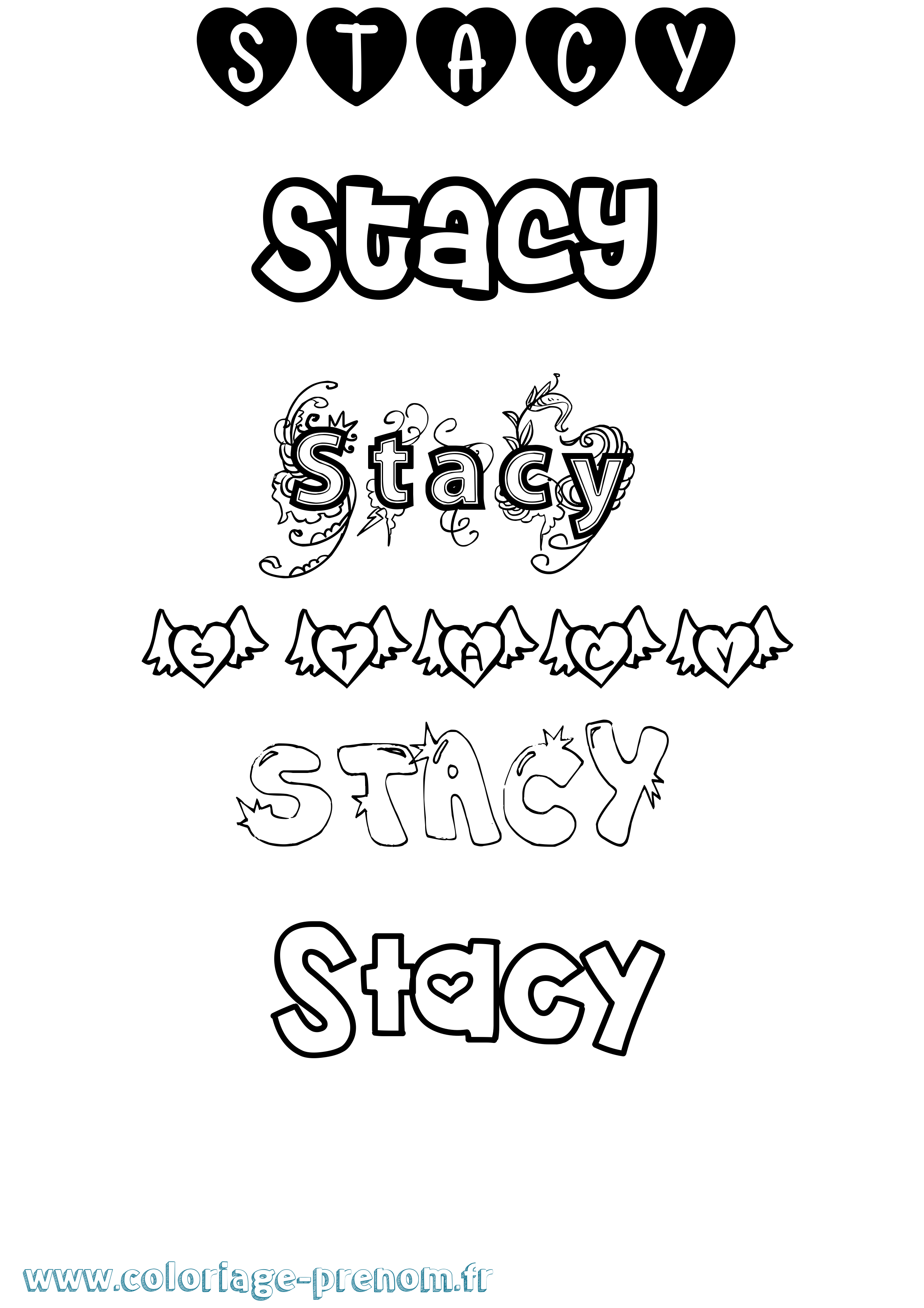 Coloriage prénom Stacy Girly