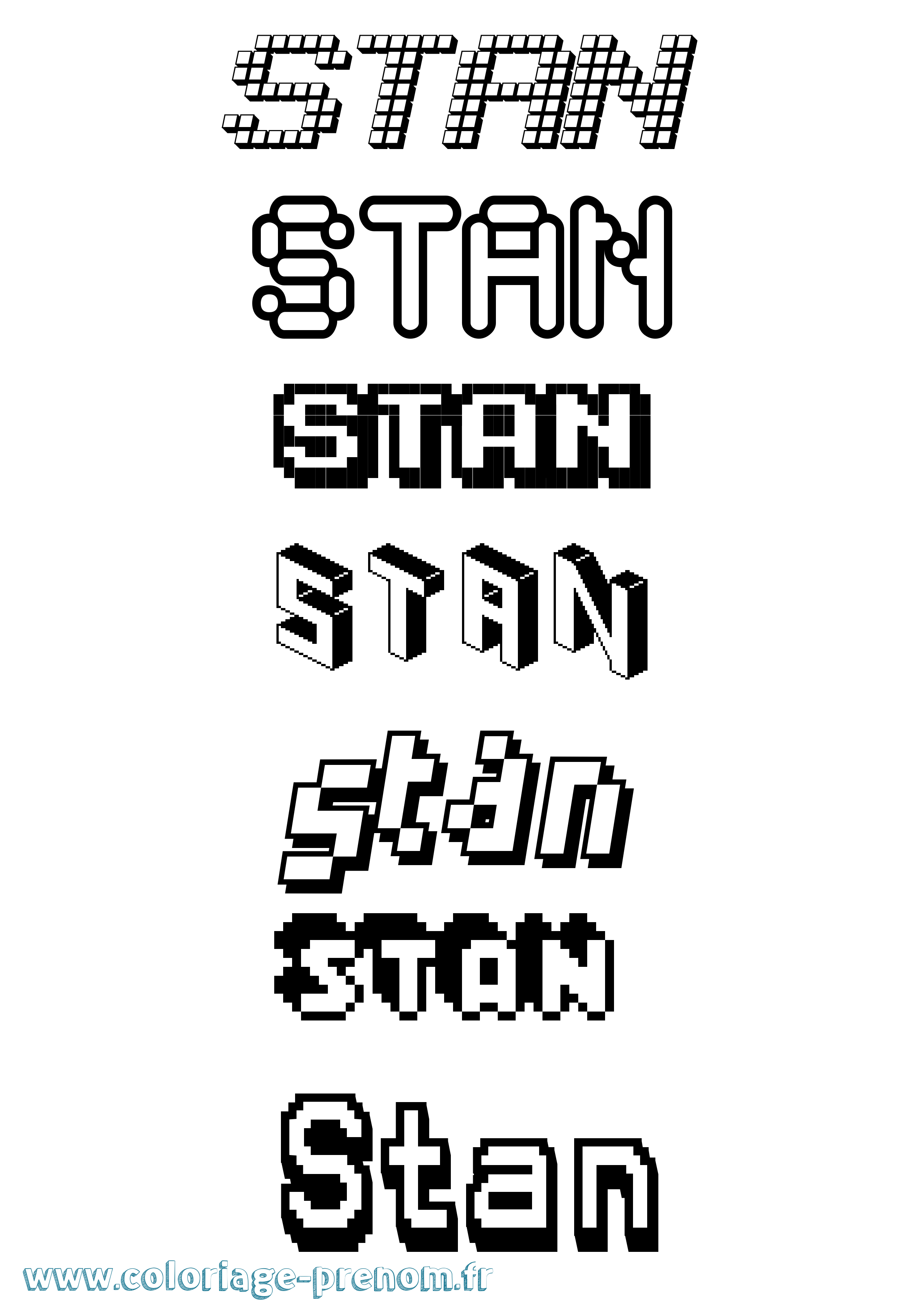Coloriage prénom Stan Pixel