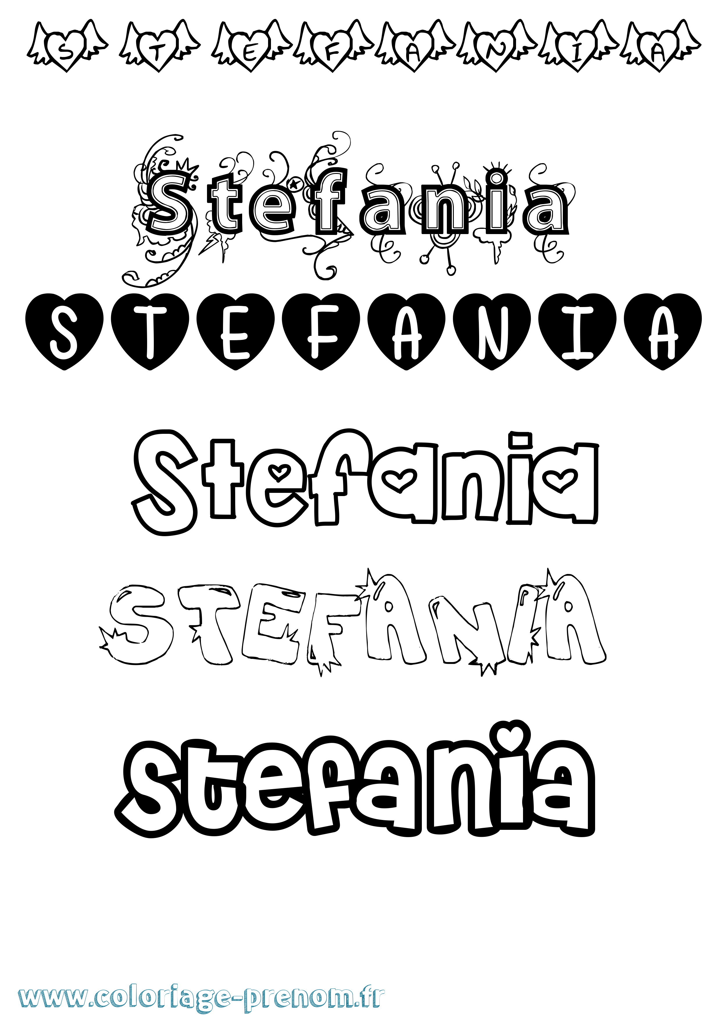 Coloriage prénom Stefania Girly