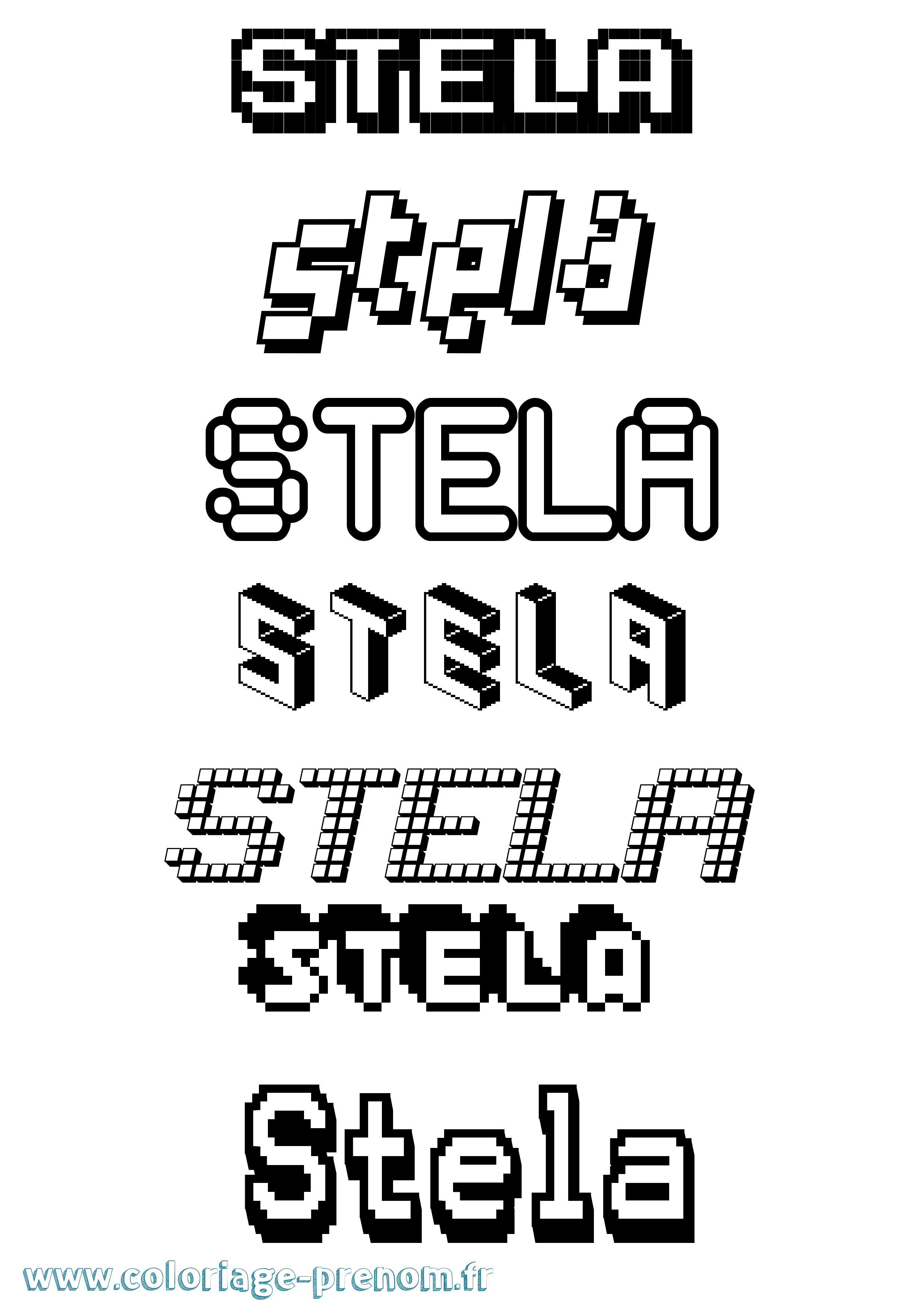 Coloriage prénom Stela Pixel