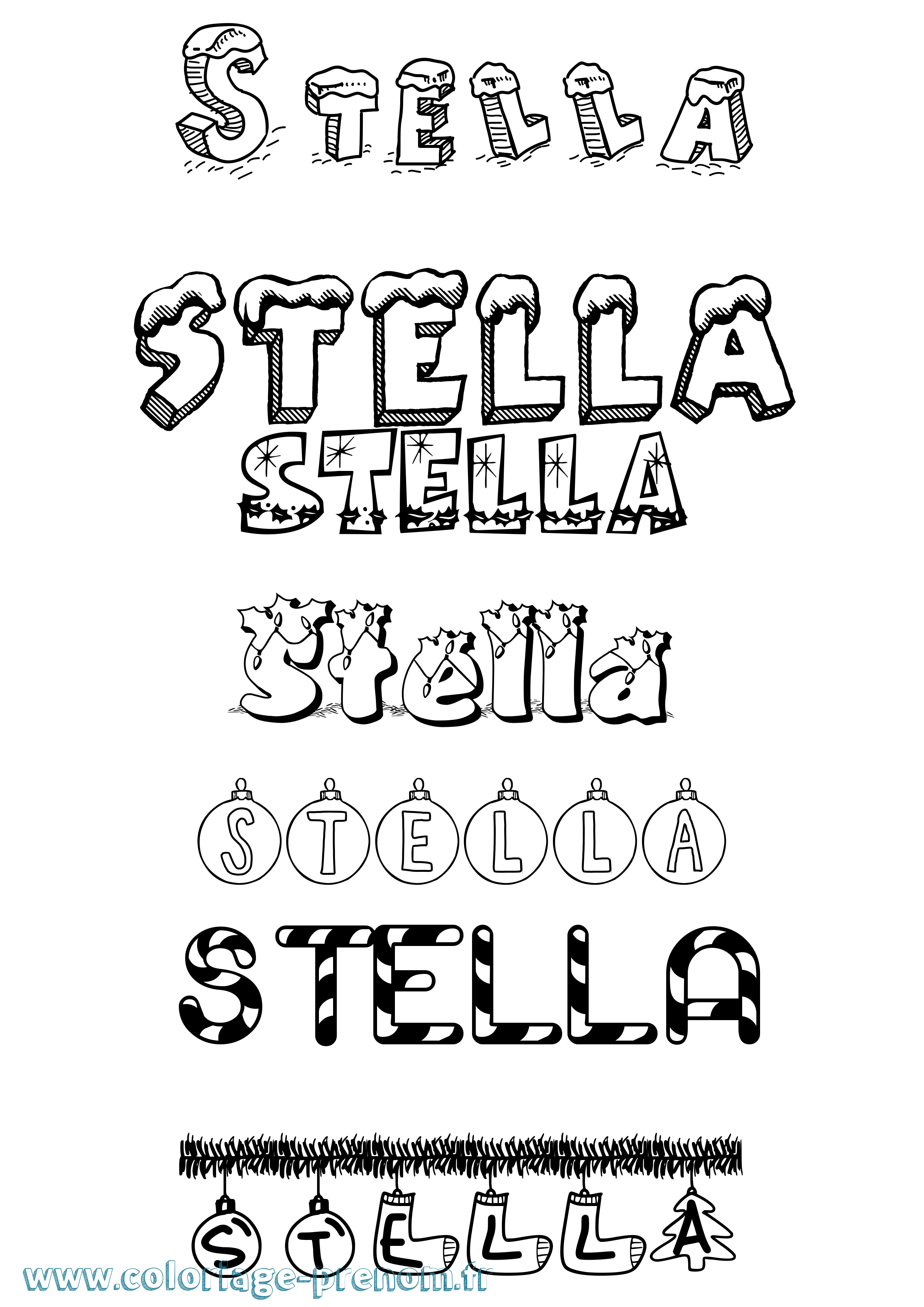Coloriage prénom Stella Noël