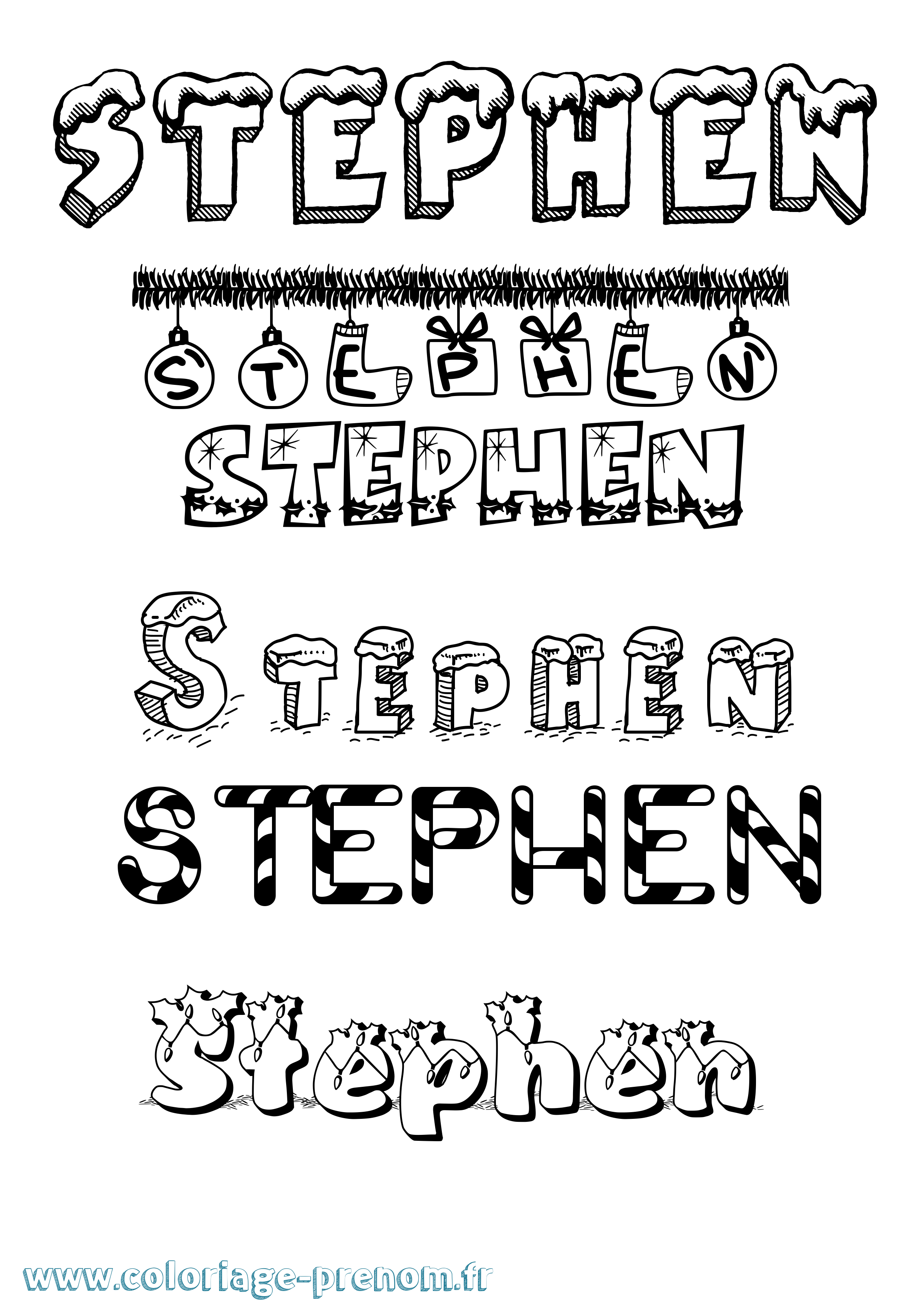 Coloriage prénom Stephen Noël