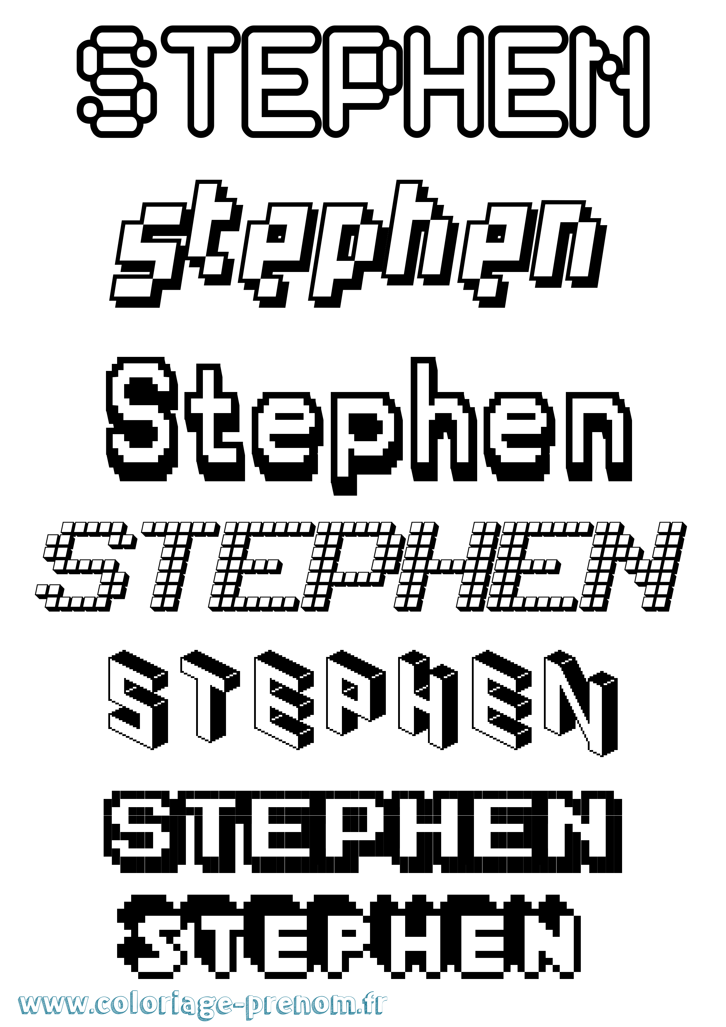 Coloriage prénom Stephen Pixel